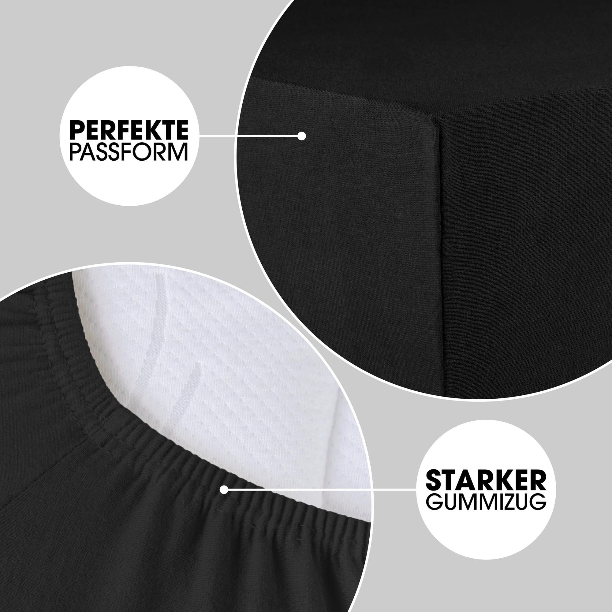 CelinaTex Jersey Spannbettlaken Lucina Doppelpack 200x200-200x220cm schwarz 100% Baumwolle gekämmt bis 26cm Matratzenhöhe Spannbettbezug, Leintuch, Bettlaken, elastisch, Strech, Oeko-Tex