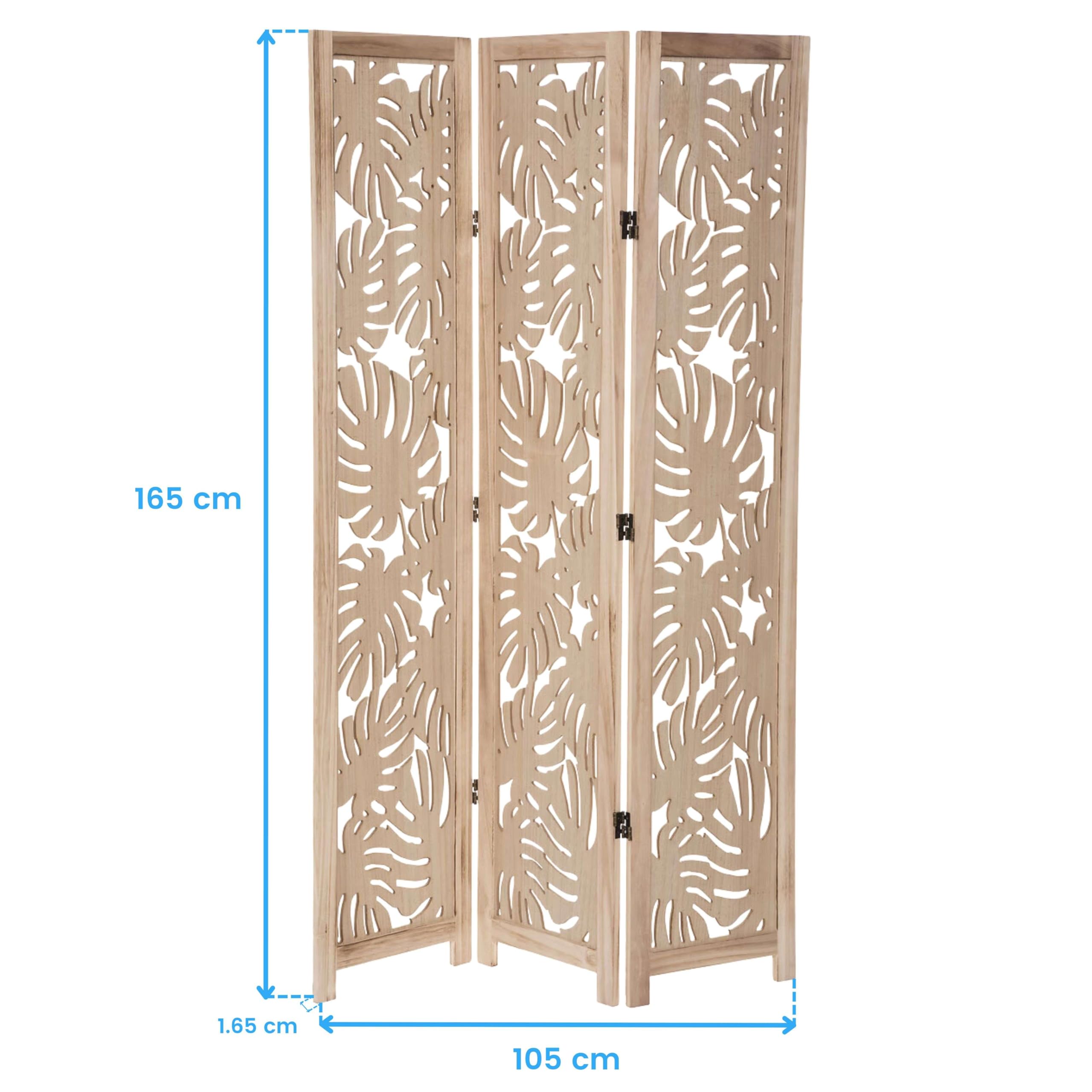 Biombo Separador De Ambientes Salón Dormitorio 3 Paneles Madera Paulownia Palm Color Roble