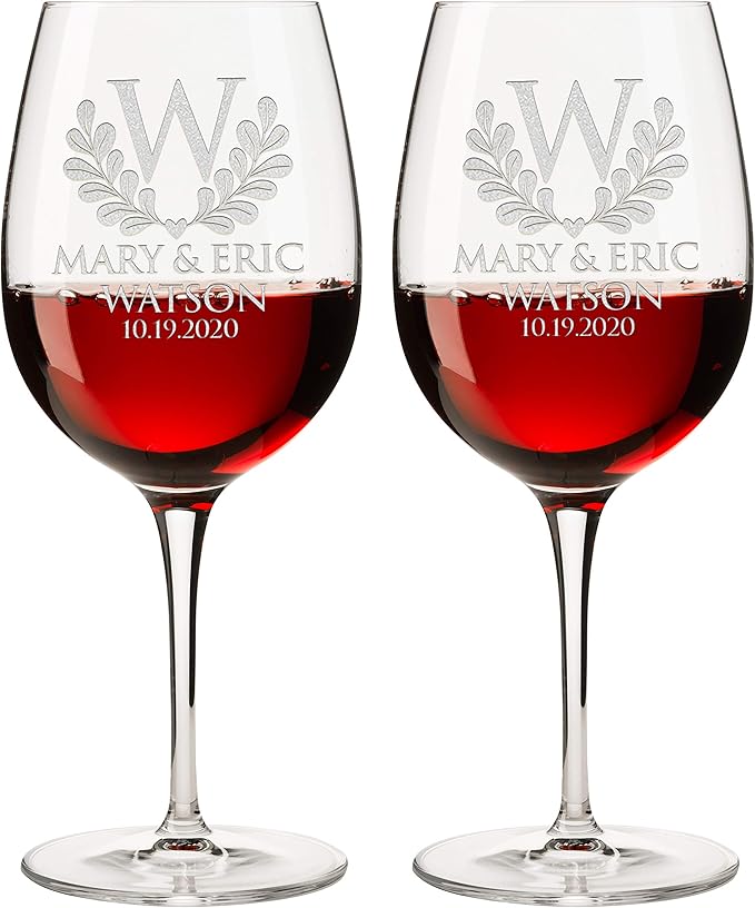 Personalized Set of 2 Wine Glass Custom Etched