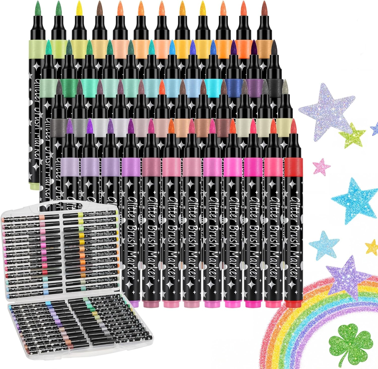 48 Pcs Glitter Markers, Brush Tip Marker, Metallic Sparkle Water Based Markers for Cards, DIY Crafts, Doodle, Writing, Art Supplies Scrapbooking