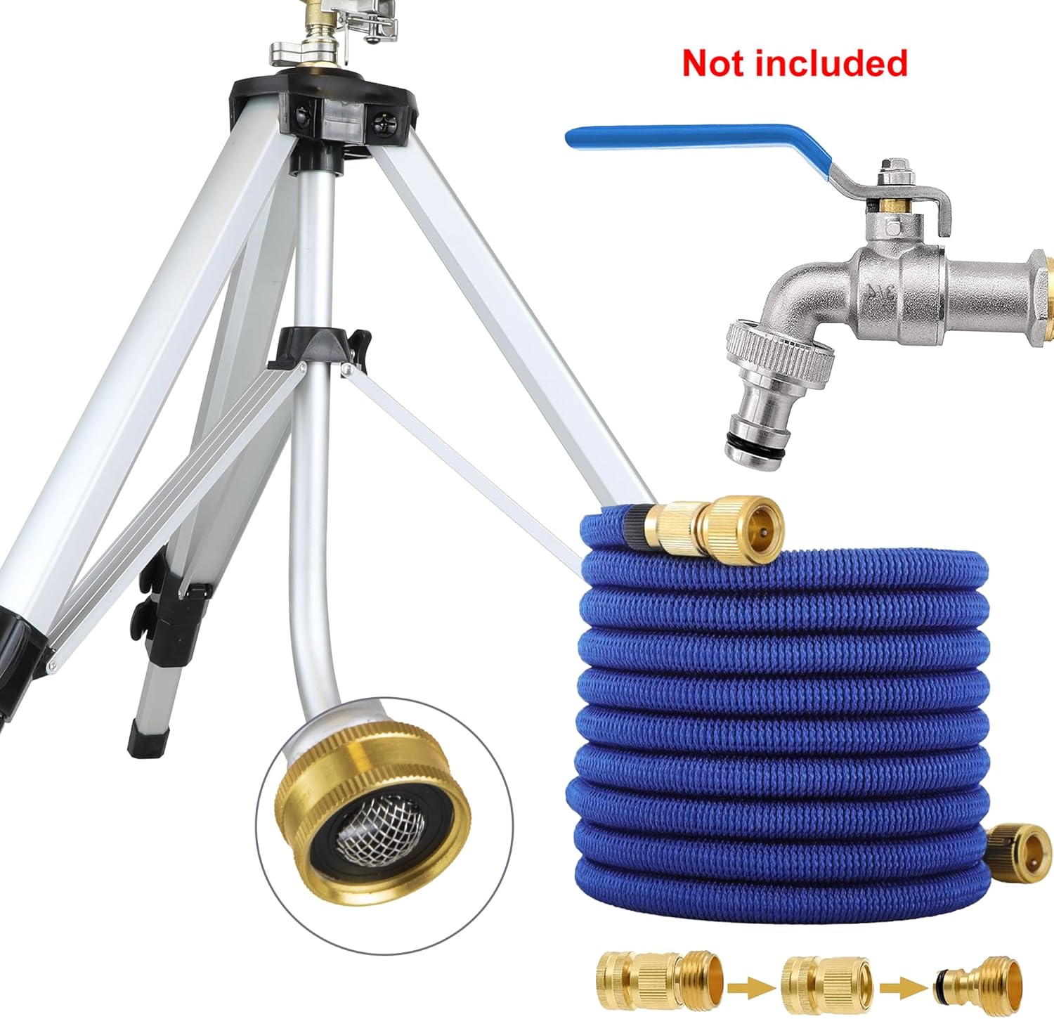 Metal Telescopic Tripod Sprinklers, 2 Pack Heavy Duty Impact Lawn Sprinkler for Large Areas, Yard, Courtyards and Gardens