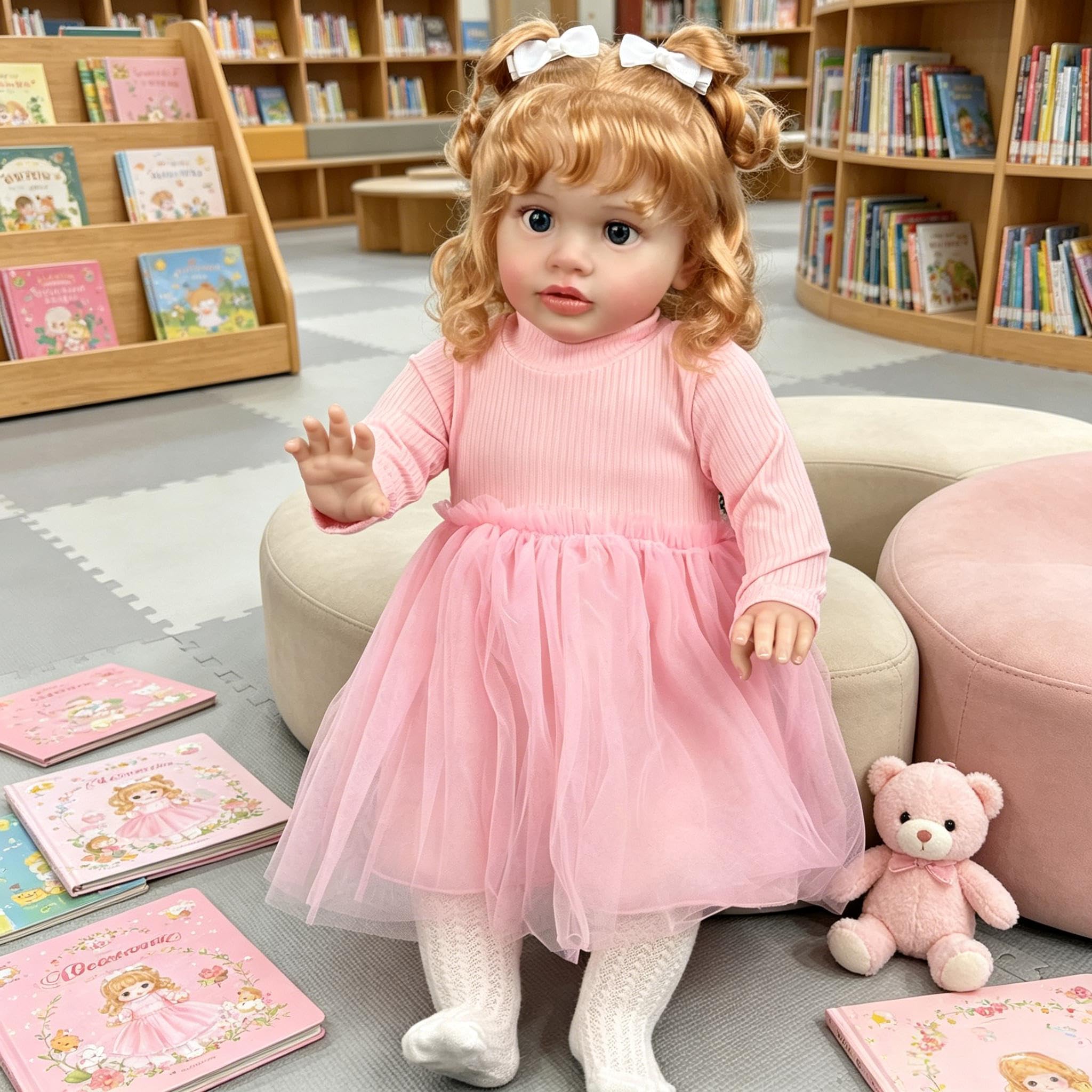 Reborn Kleinkind Puppe Mädchen Pippa 26 Zoll Big Size Reborn Babypuppen mit blondem lockigem Haar Realistische Babypuppe Tuch Körper Lebensechte Kleinkind Babys Puppen mit Prinzessin Kleid