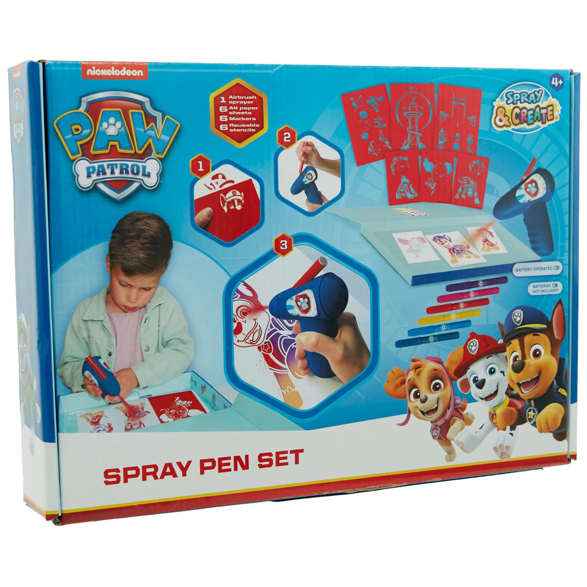 Paw Patrol - Spray Pen Set Battery - Airbrush Drawing Set for Kids - Painting Set with Colouring Pens and Templates