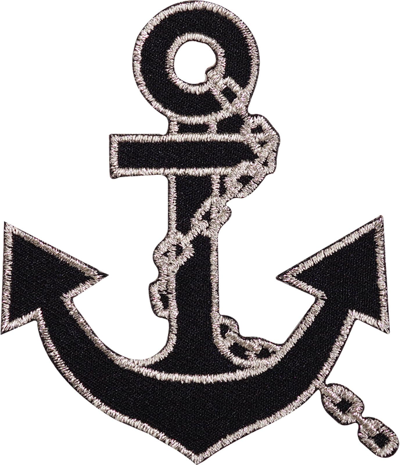 ELLU Ship Boat Anchor Embroidered Iron-On Patch, 1 Rounded Rectangle, 6.5 cm x 7.2 cm, Black/Grey, Adult