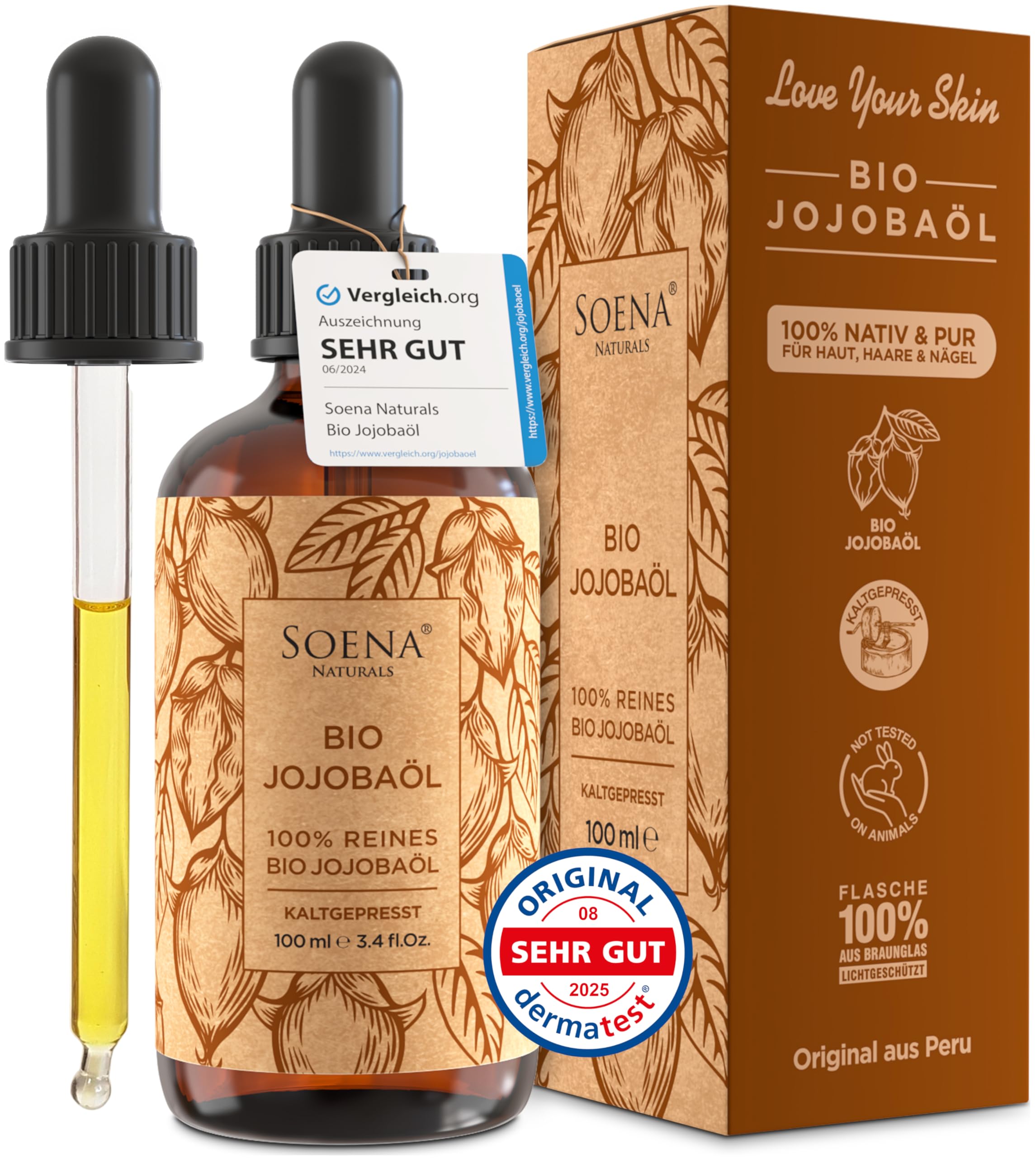 JOJOBAÖL BIO Kaltgepresst | Für Haare Haut Nägel - 100% Natürlich & Rein | Haaröl, Gesichtsöl, Körperöl Straffend | Anti-Aging für elastische Haut - Vegan | Feuchtigkeitspflege - Made in Germany