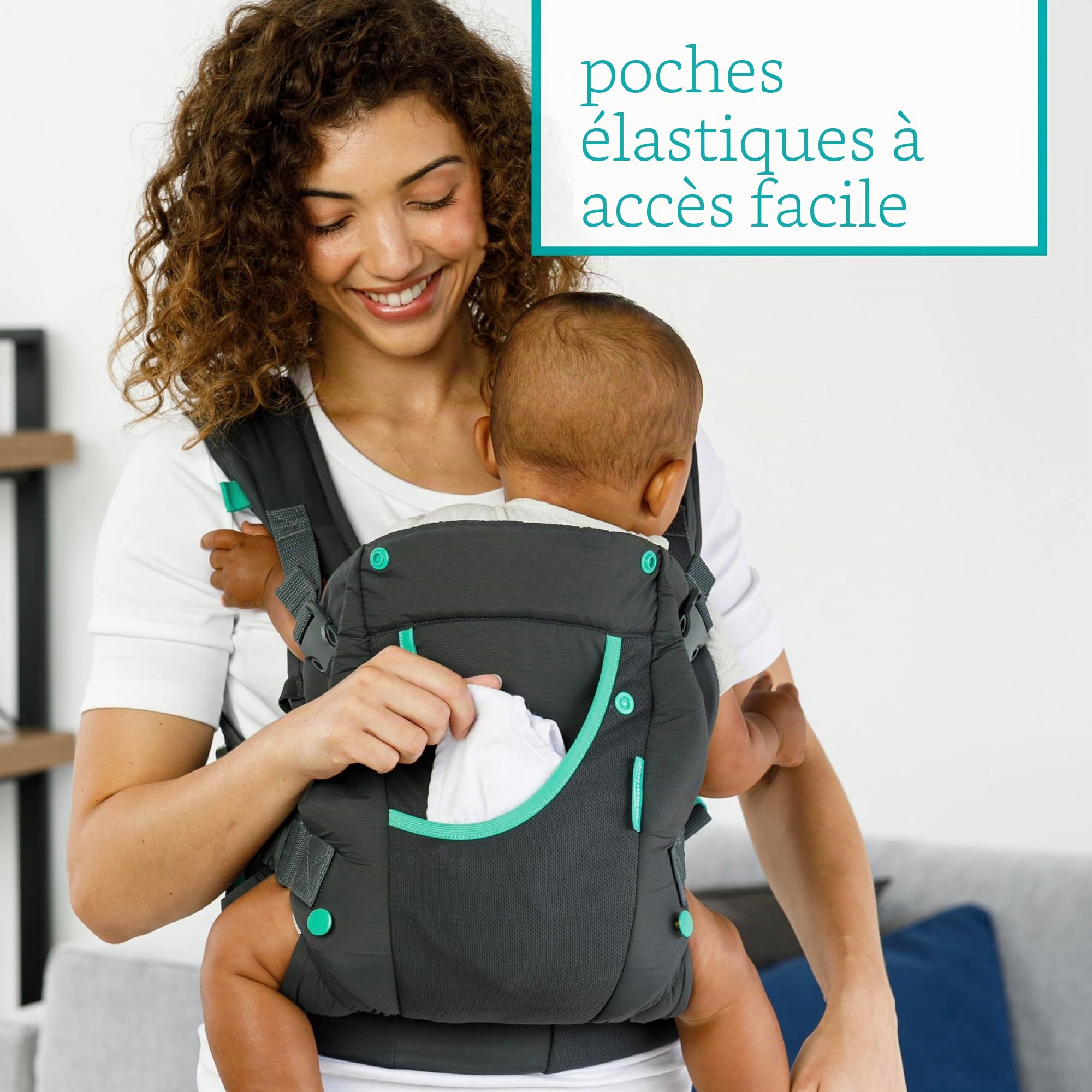 Infantino Porte-bébé Carry On Active, Porte-bébé Ergonomique Multi-poches pour Nouveau-né à Tout-petit 3,6–18,1 kg avec Bretelles Rembourrées, Rangement sur Ceinture Lombaire, Gris