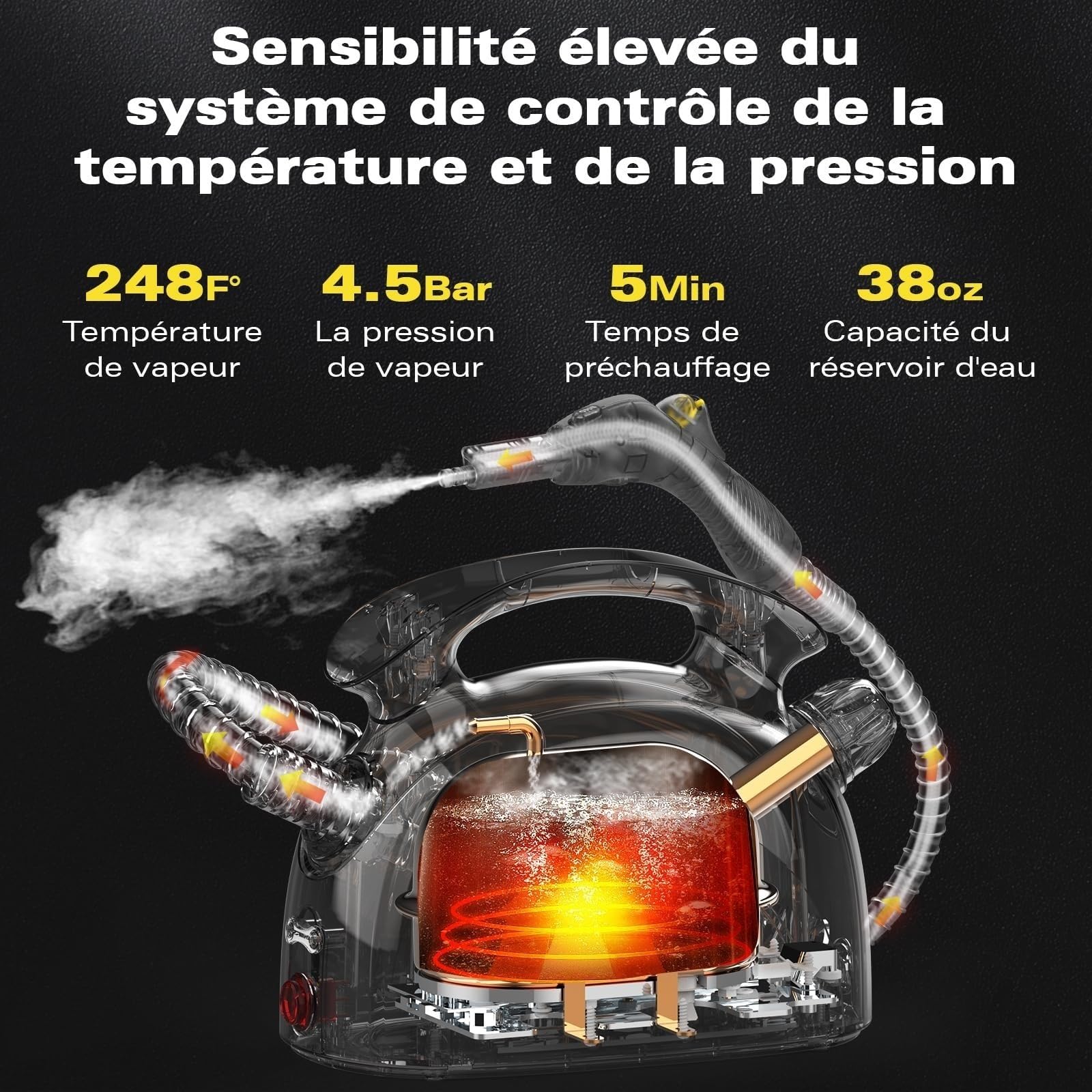 Waitbird Nettoyeur vapeur multifonction pour tous les accessoires 21 pièces, nettoyeur vapeur à main et bandoulière, pour meubles, canapés, carrelages, sols, fenêtres, voitures, tissus d'ameublement
