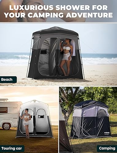 Miniatura 8 de KingCamp Tienda de campaña de ducha instantánea, refugio de privacidad estable superior portátil, 2 habitaciones grandes, tienda de campaña para