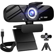 Tewiky Full HD Webcam with Built-in Microphone and Rotatable Tripod, 1080P Video and Wide Angle Camera, Privacy Cover, for Desktop PC or Laptop Computer