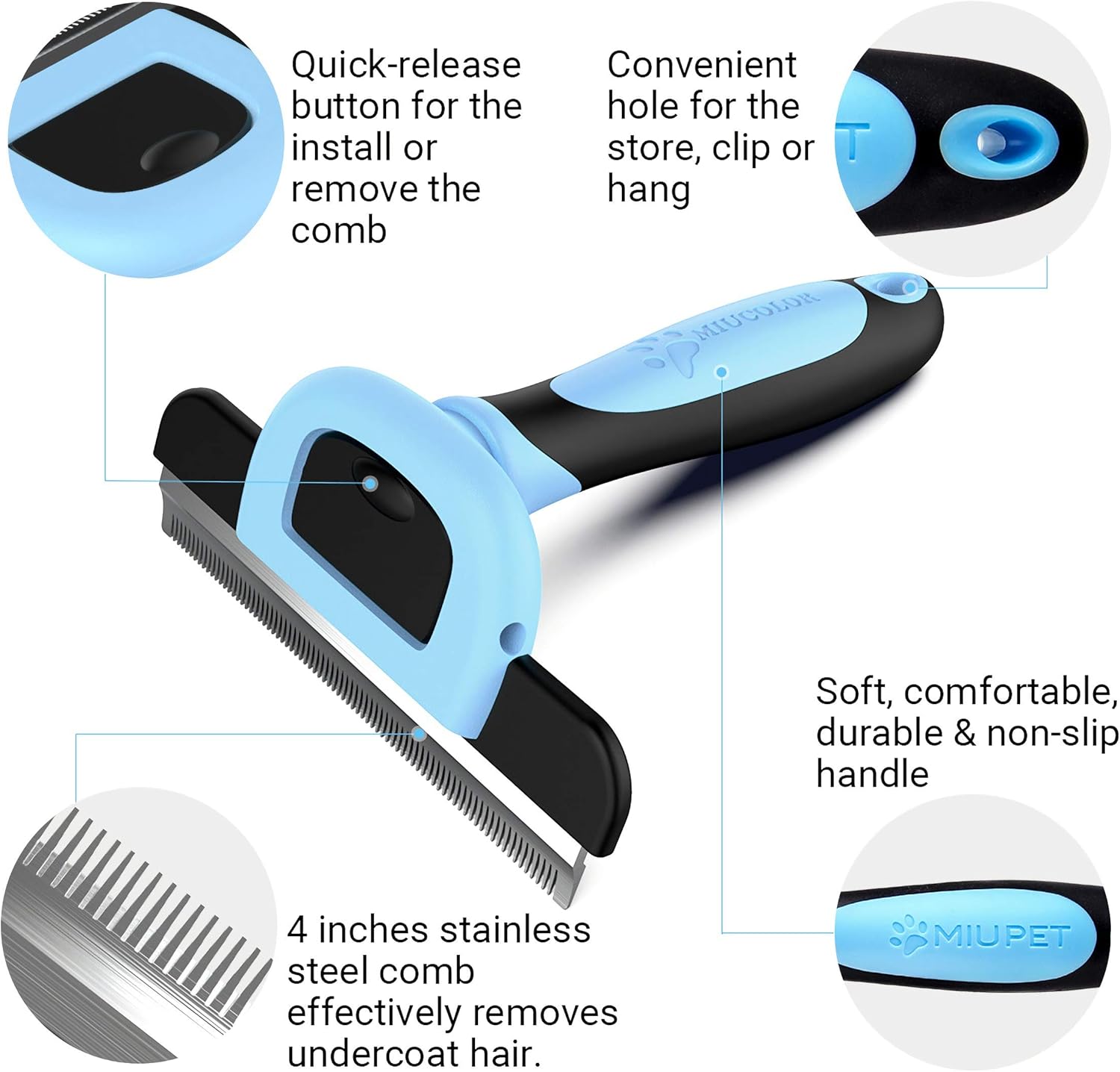 Pet Shedding Tools : MIU COLOR Pet Grooming Brush, Deshedding Tool for Dogs & Cats, Effectively Reduces Shedding by up to 95% for Short Medium and Long Pet Hair