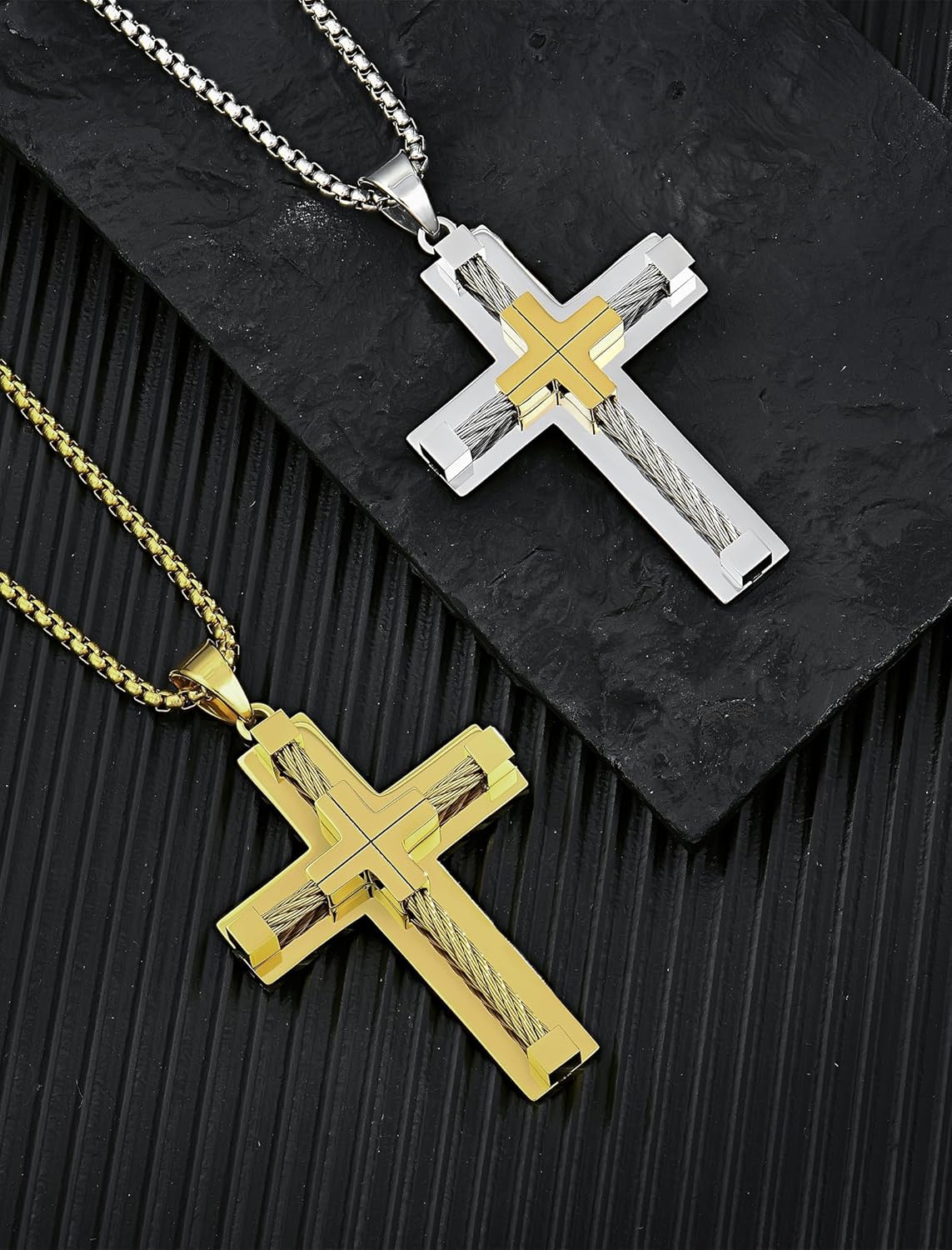 YL Cross Necklace for Men 316L Stainless Steel Jesus Christ Pendant Jewelry Rolo Chain for 20″ 22″ 24″ 26″ 28″ - Image 5