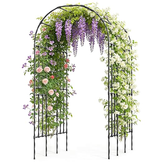 Miory Garden Arch Trellis for Climbing Plants Outdoor, 3.9x7.9ft Steel with PE Coating, Garden Archway for Vegetable, Vines, Wedding Arbor (Black)