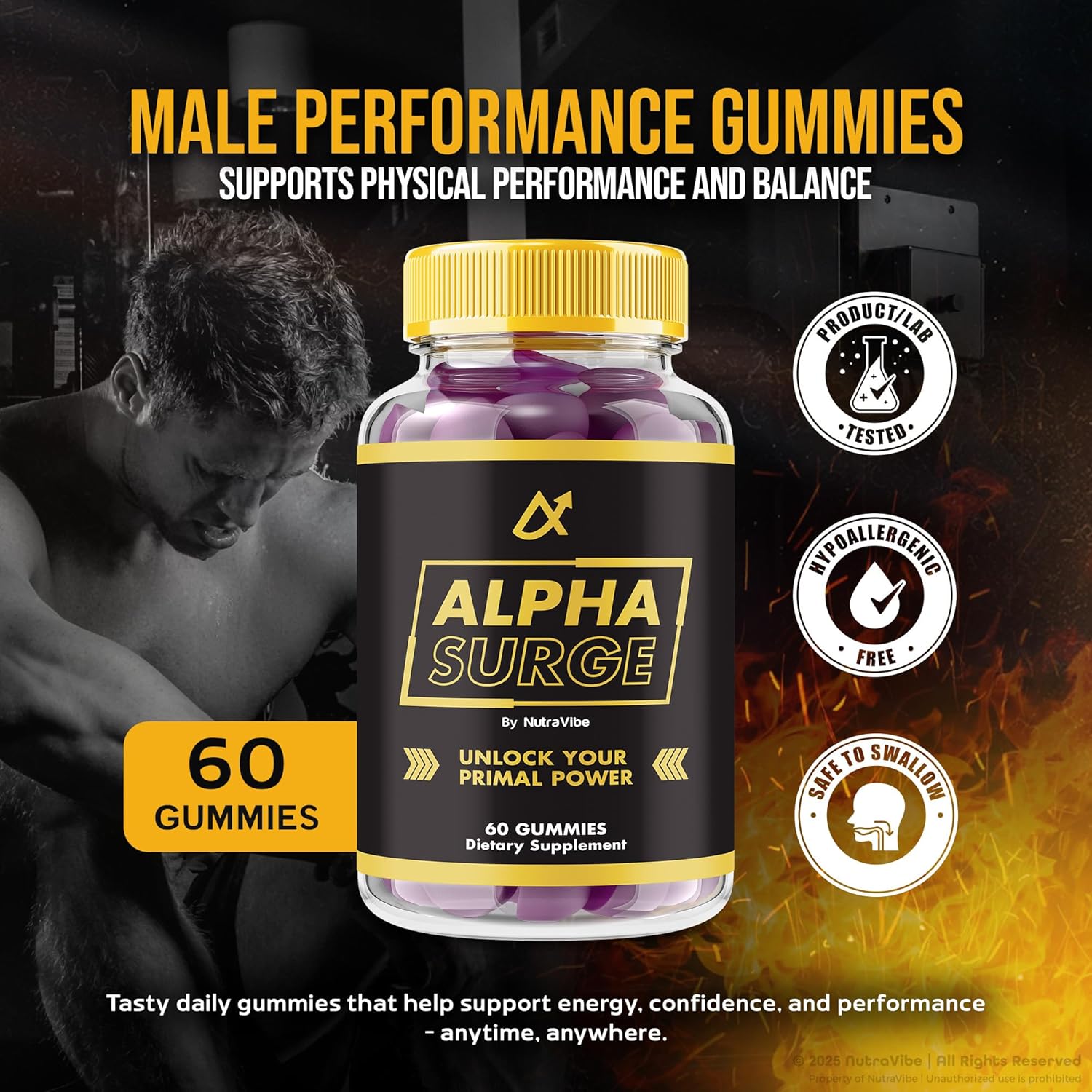 (3 Pack) Alpha Surge Gummies, Official AlphaSurge Formula, Premium Natural Ingredients for Unstoppable Energy, Stamina & Peak Performance, Easy-to-Chew Gummy, Only 2 Gummys Daily (180 Gummies)