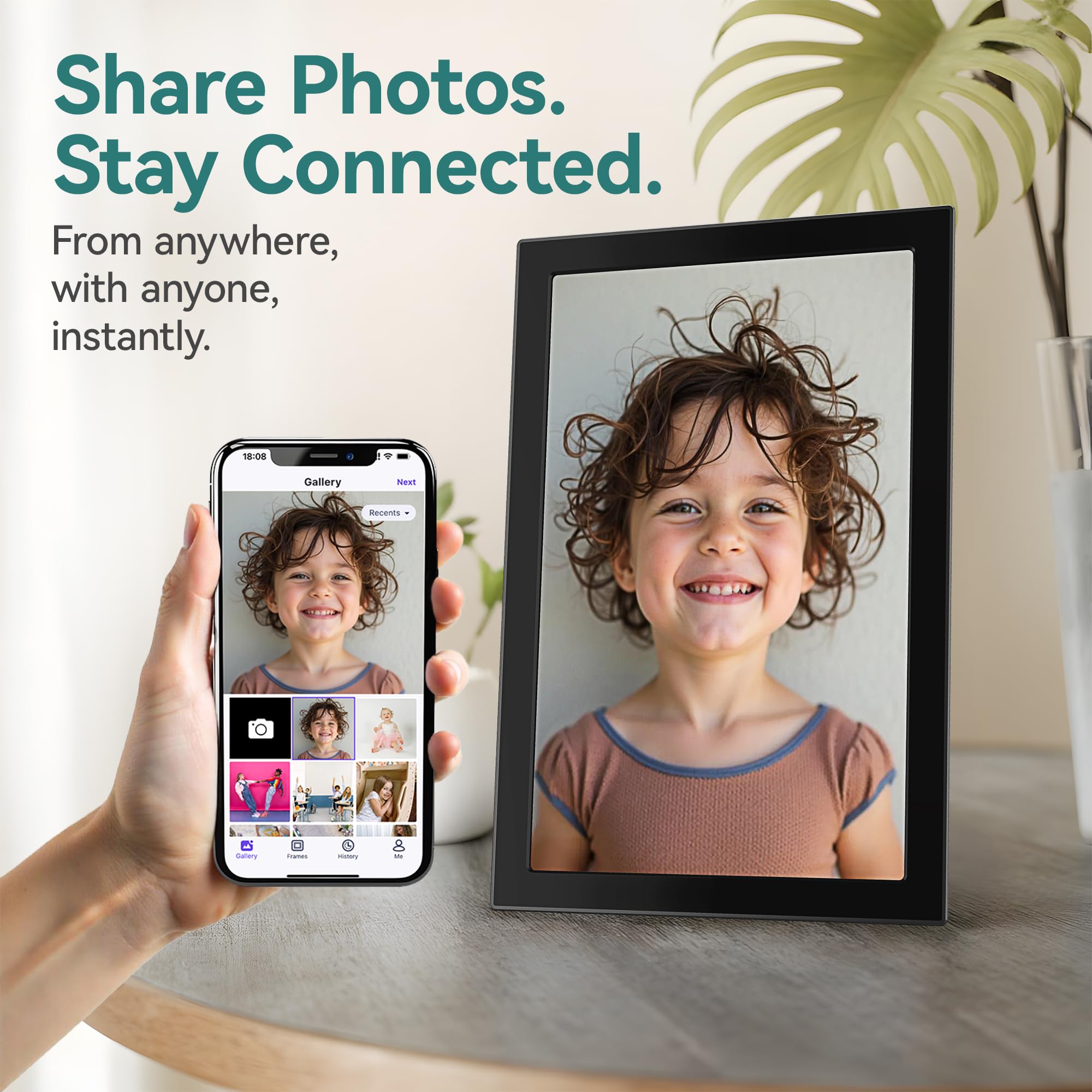 XORO Cornice digitale WiFi da 10,1 pollici, 1280 x 800 HD, display IPS Touch da 16 GB, rotazione automatica, condividi foto istantaneamente da qualsiasi luogo
