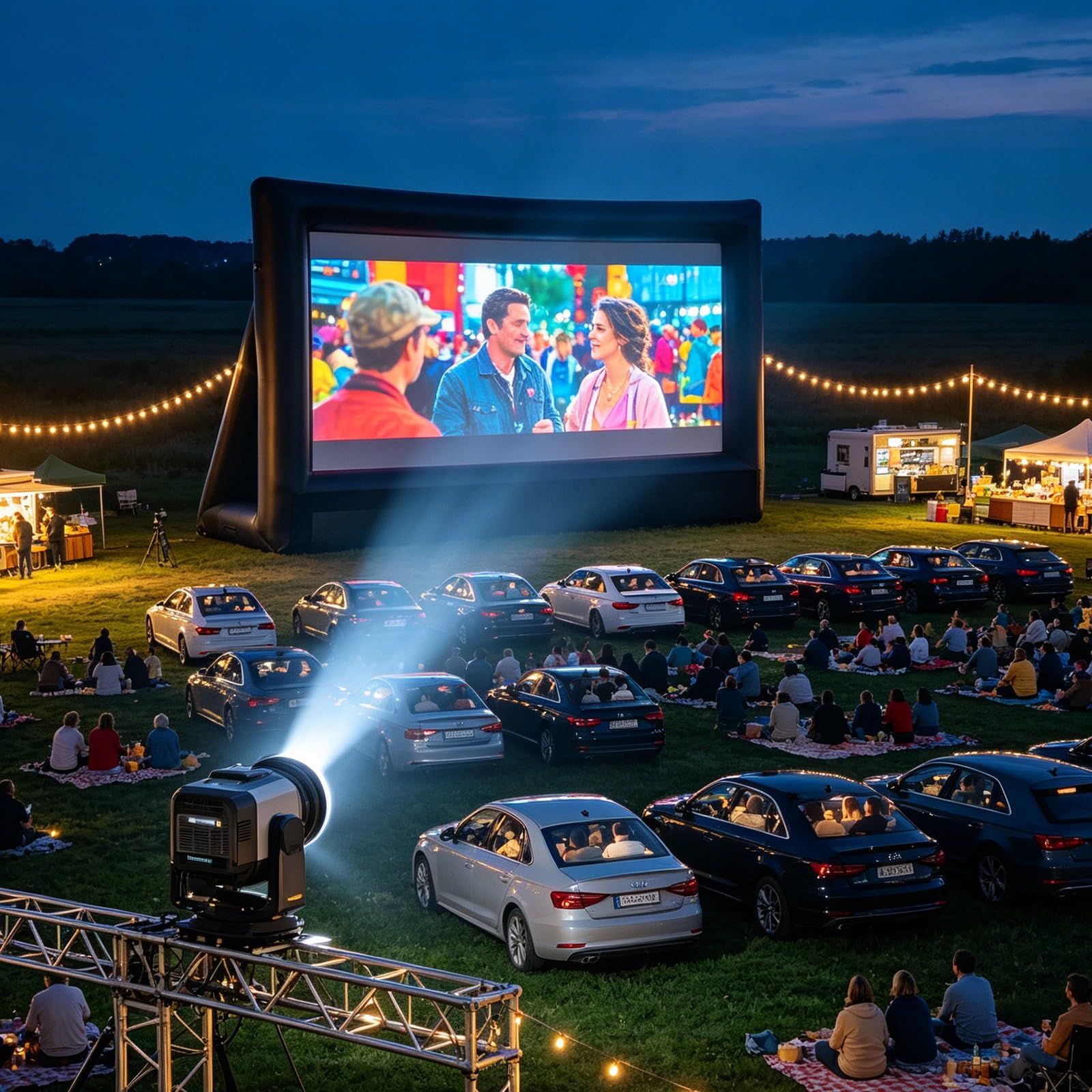 Schermo gonfiabile per proiettori all'aperto, portatile, per giardino, giardino, senza pieghe, per home cinema e feste