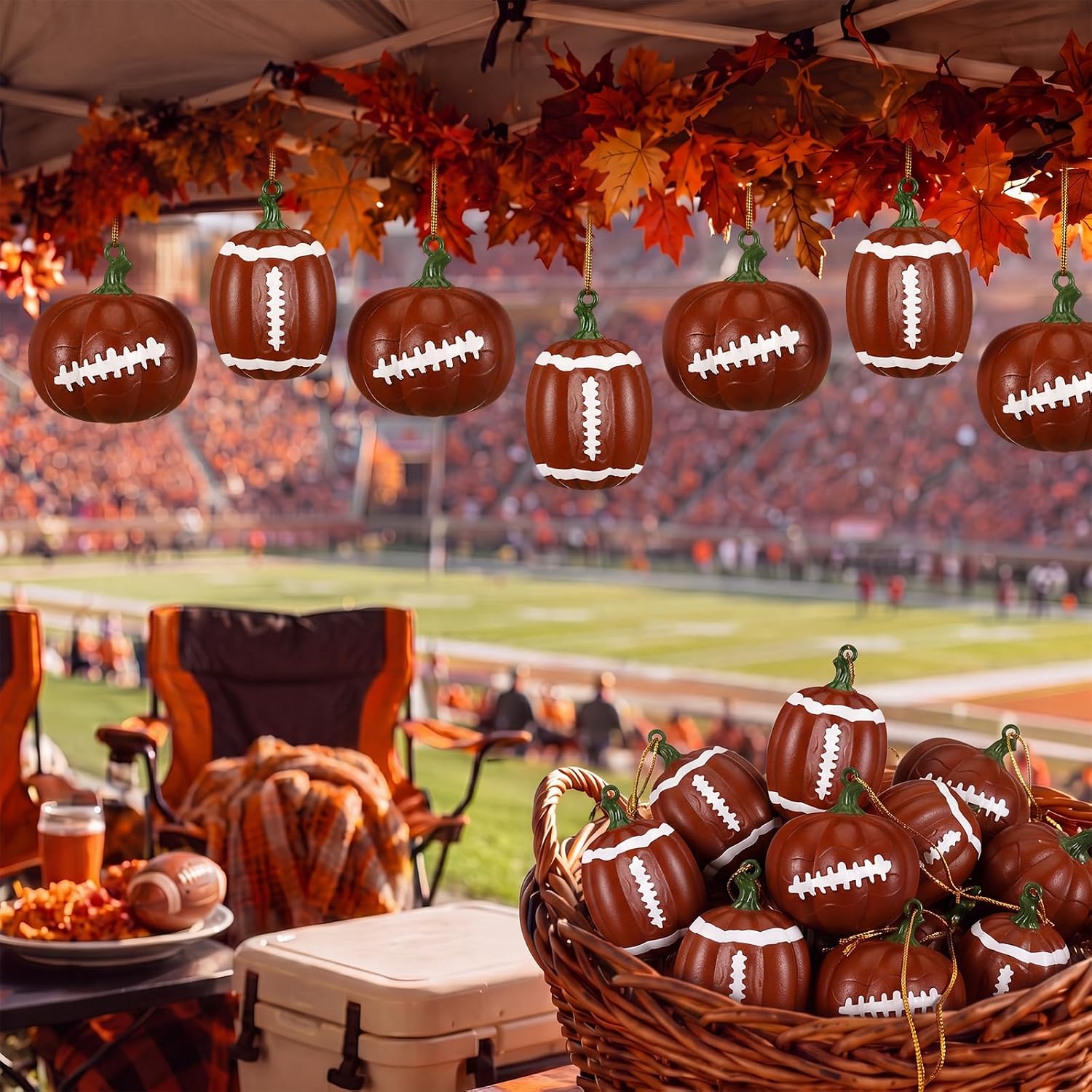Leinuosen 12 Pcs Fall Football Ornament Mini Fall Pumpkin Football Bulk