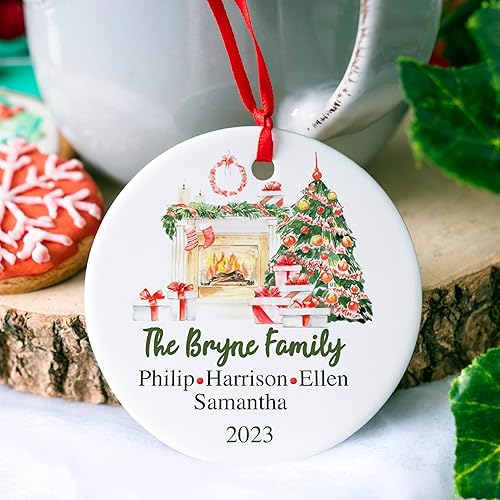 Miniatura 6 de Adorno familiar personalizado 2022 con nombres 6 diseños todos los nombres de los miembros de la familia en adorno redondo con apellido y diseño de