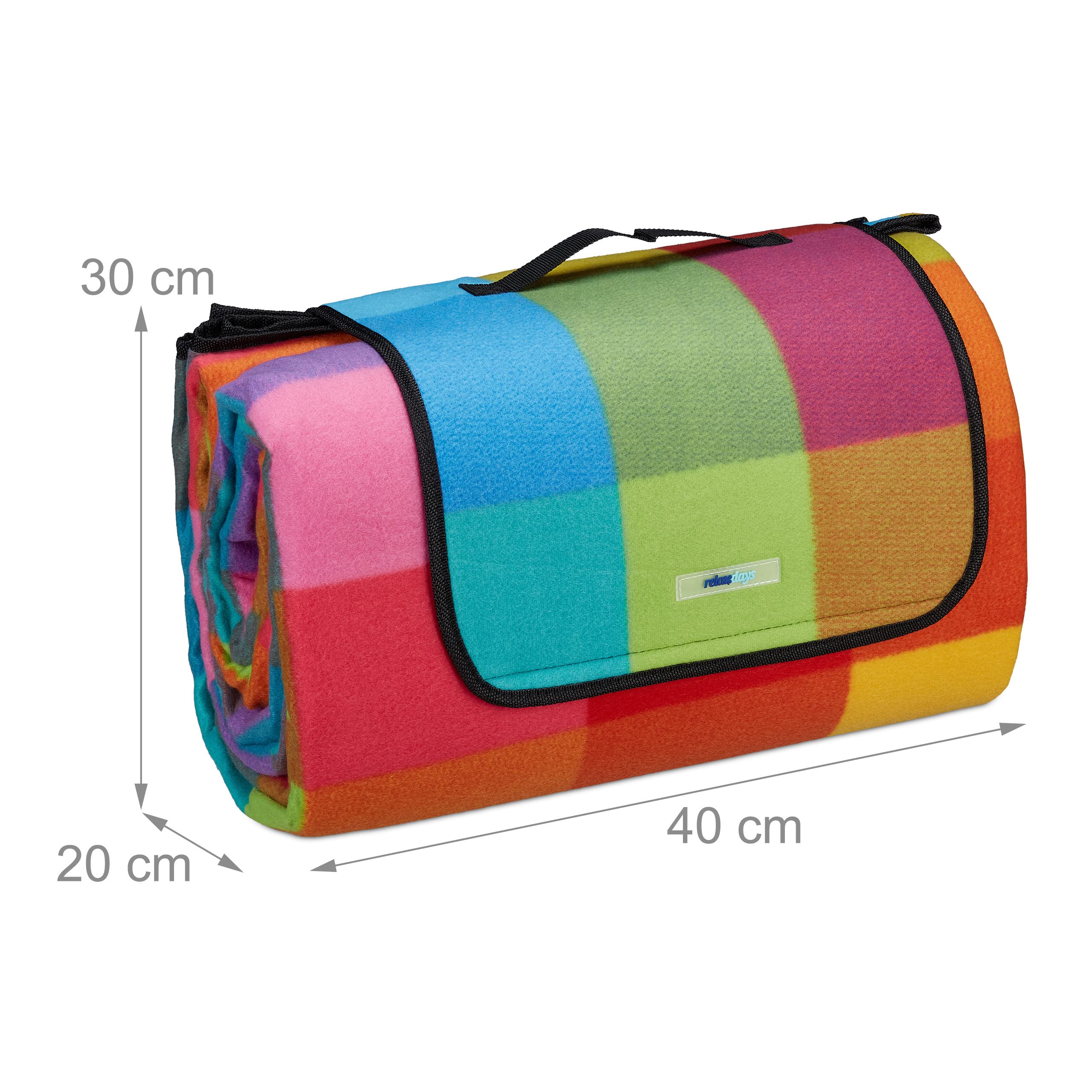 Relaxdays Couverture Pique-Nique XXL, 200 x 300 cm, Tapis de Plage Polaire, imperméable, avec poignée, Carreaux colorés