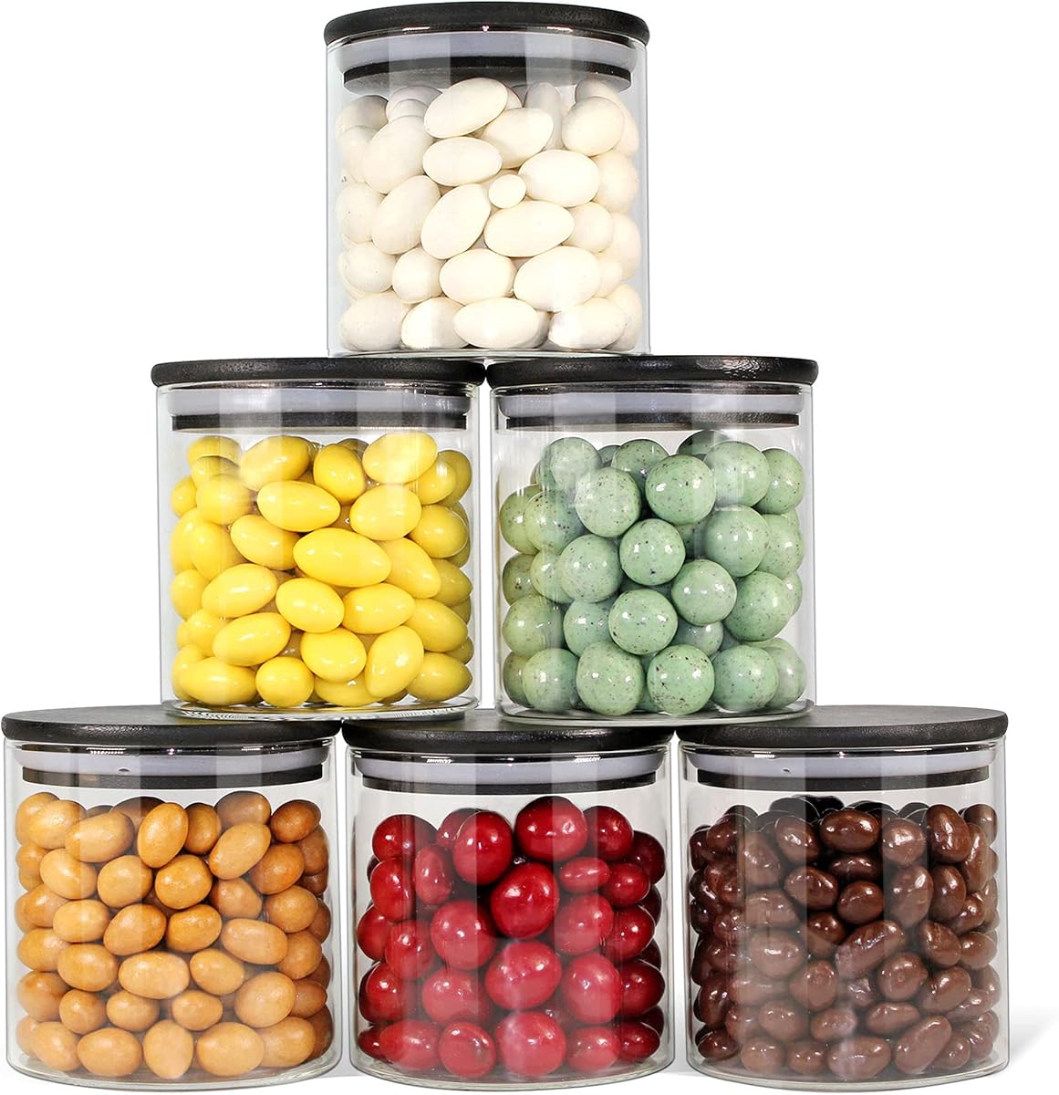 Glass Jars with Airtight Black Lids, Food Storage Container with Airtight Lids, Glass Canisters Sets, Kitchen Food Storage Containers (6 Sets of 20oz)