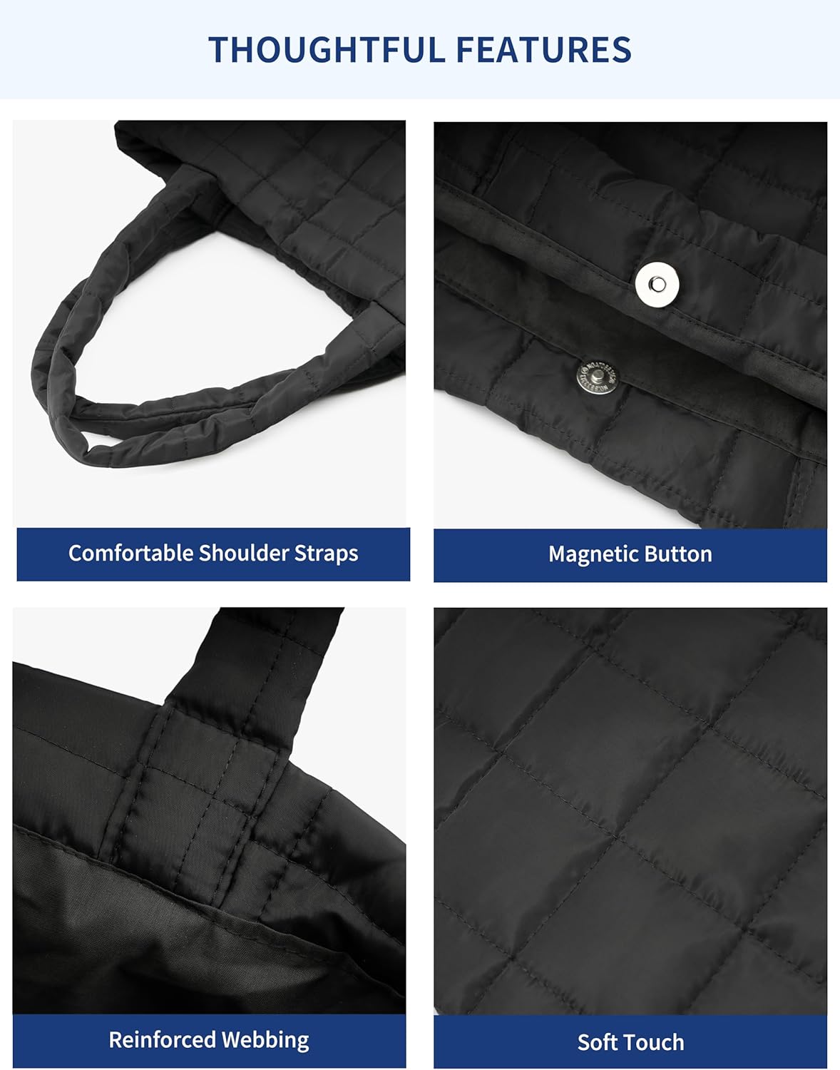 Quilted Tote Bag for Women, Lightweight Carryall Puffer Shoulder Bag Handbag for Travel, Work - Image 3