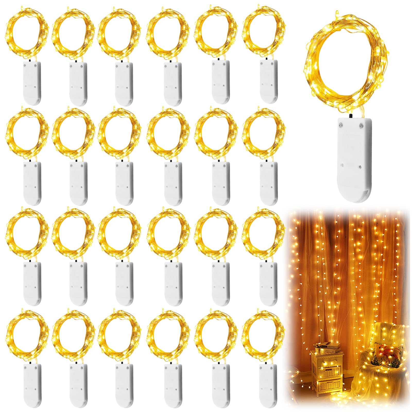 WIYETY 25 unidades de luces LED: 1 m Mini cadenas de luces alimentadas con pilas, resistente al agua, cobre, cadena de luces de alambre para fiestas, Navidad, Halloween, bodas, Navidad, decoración