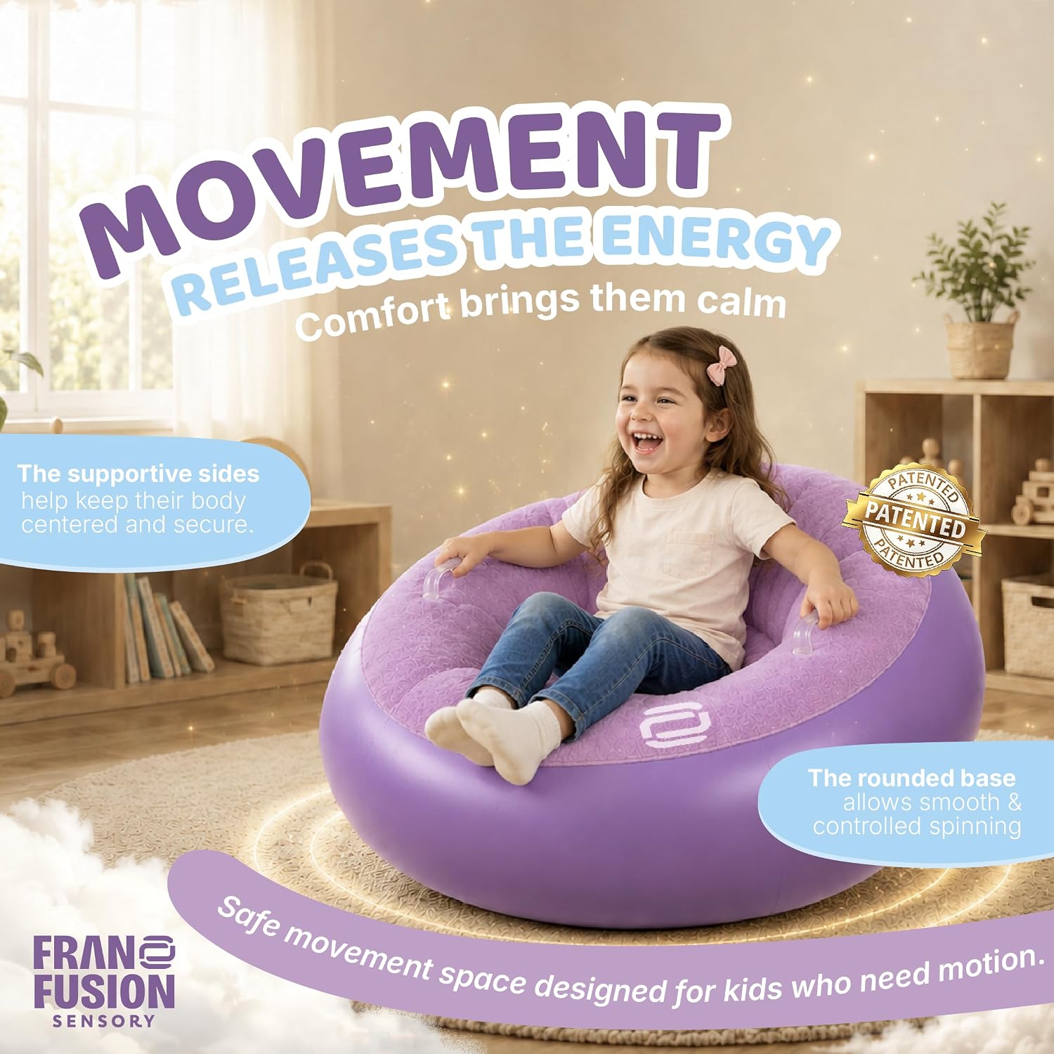CalmOrbit Inflatable Sensory Spinning Chair for Kids, Sensory Toys for Kids with Autism & ADHD, Giftable 360 Spin Rocking Chair, Kids Sensory Chair, Autism Sensory Products for body coordination