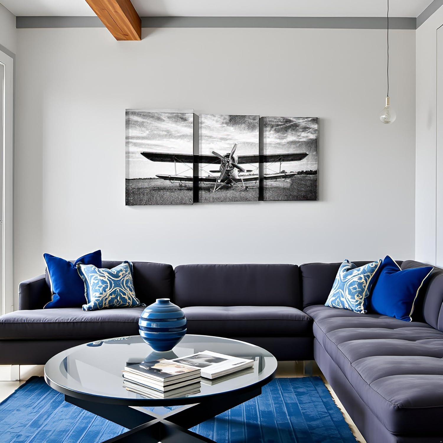 Nachic Wall 3 Piece Black and White Wall Art Retro Airplane Picture Painting Vintage Plane Poster Canvas Print for Man Bedroom Decor Framed Ready To Hang 12x16inchx3pcs