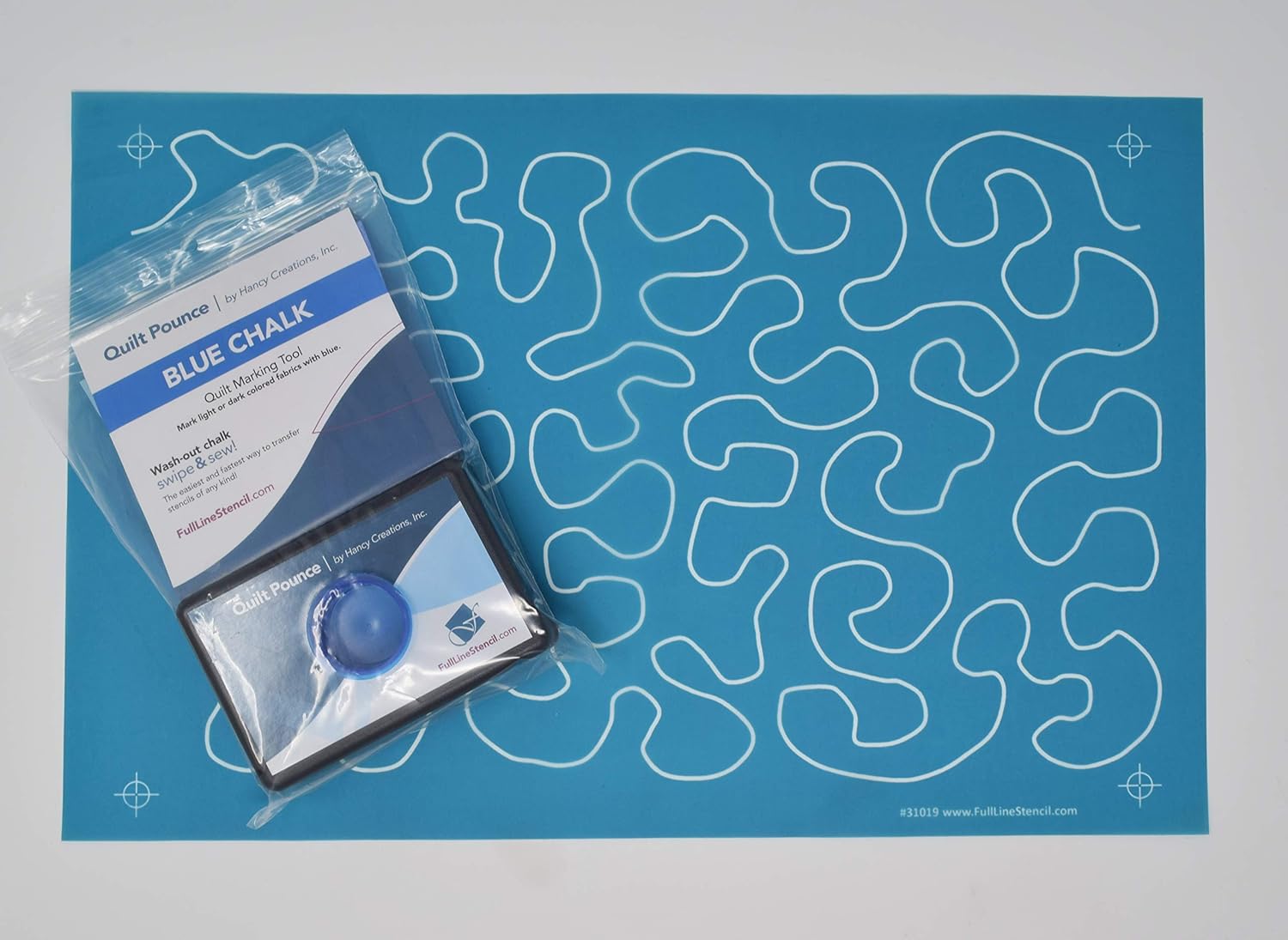 Beginners Choice Bundle, Includes Pounce Pad with Blue Brush Off/Wash Off Chalk, #31019 Large Stipple Meander Full Line Stencil and Magical Lint Brush with Swivel Head. (QPB, 31019, MLB)