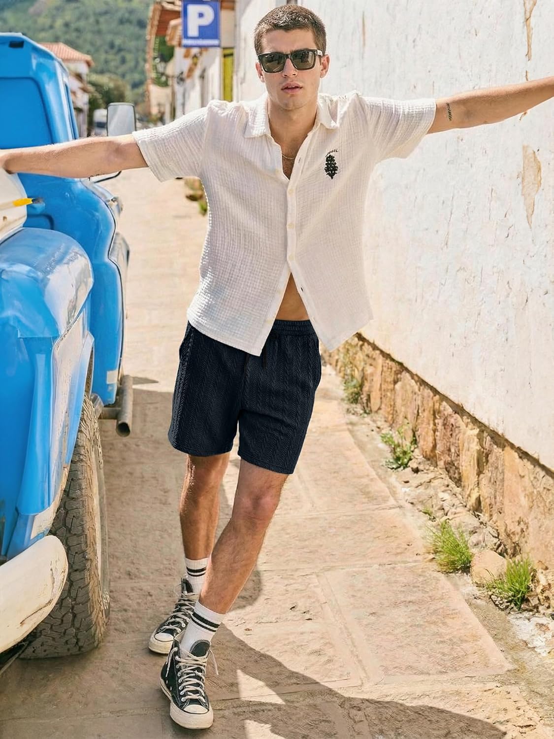 JMIERR Men's Casual Shorts 7.5 Inch Cable Knit Drawstring Elastic Waist Summer Beach Sweat Shorts for Lounge & Vacation - Image 8