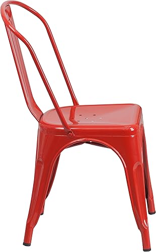 Miniatura 5 de Flash Furniture Juego de mesa cuadrada de metal rojo de grado comercial de 31.5 pulgadas para interiores y exteriores con 4 sillas apilables Rojo