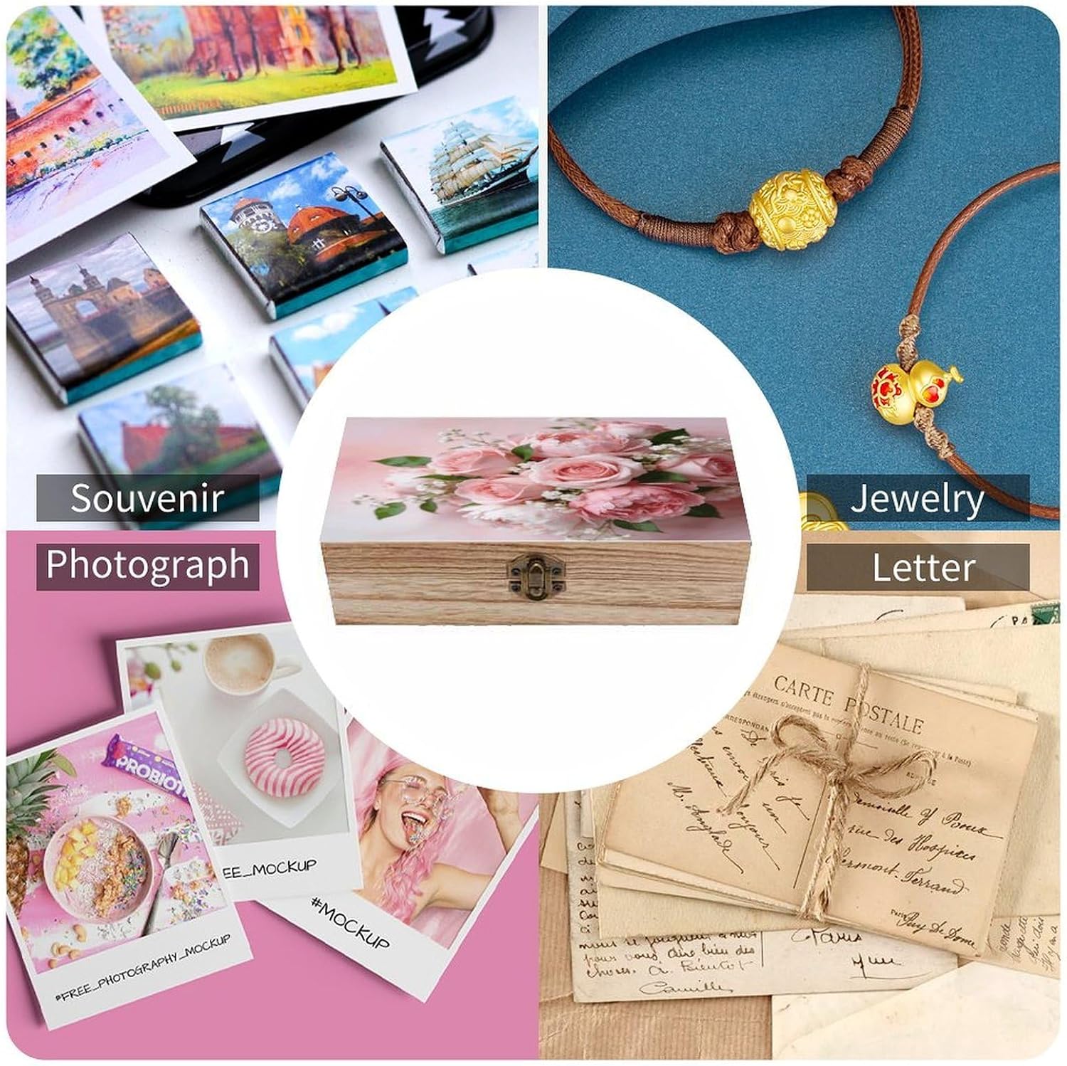 Pink Floral Wood Box Rectangular Organizer Box image 5