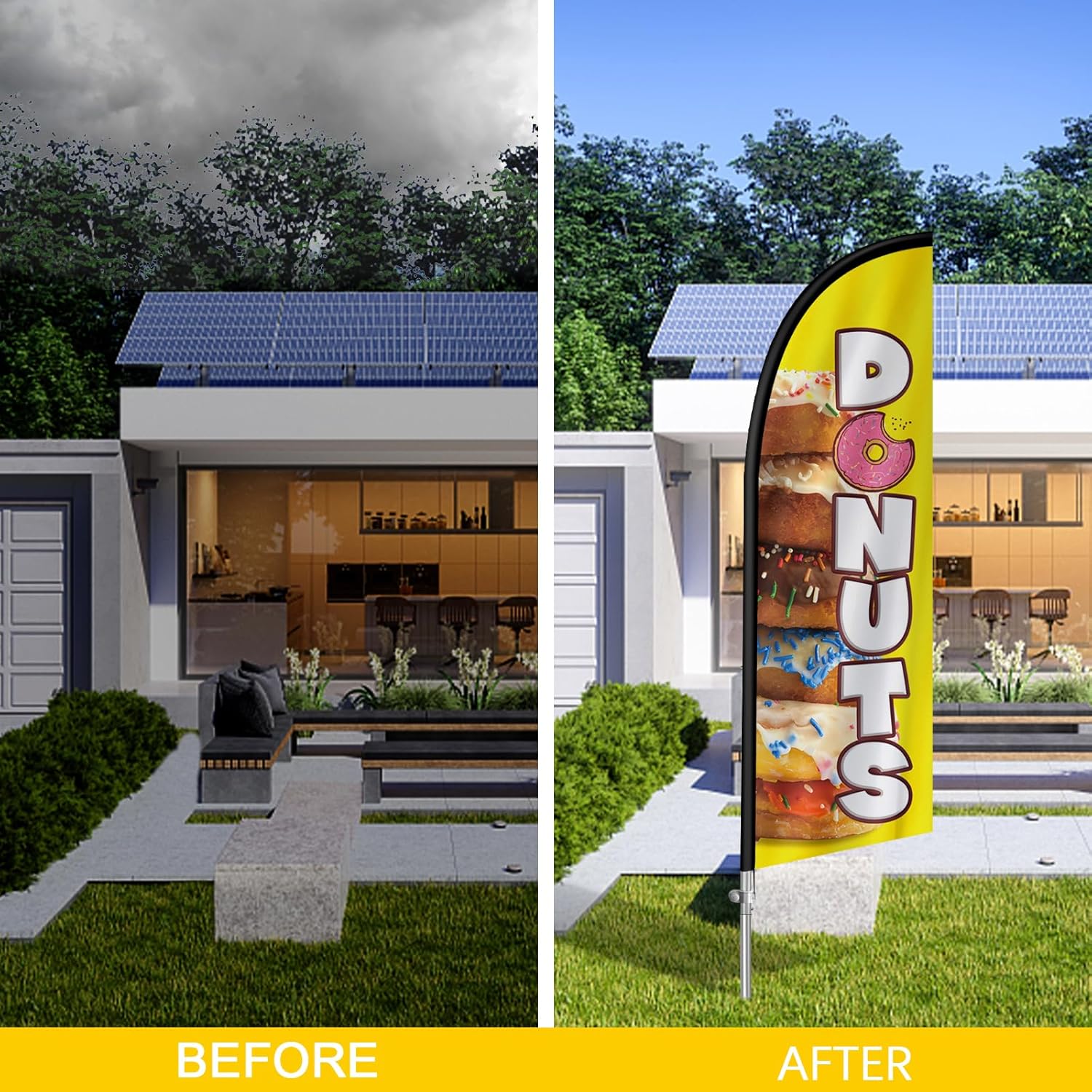 Donuts Flag for Business, 8FT Donuts Polyester Advertising Swooper Flag with Aluminium Alloy Flag Pole Kit, Stainless Steel, Ground Spike, Portable Bag for Business