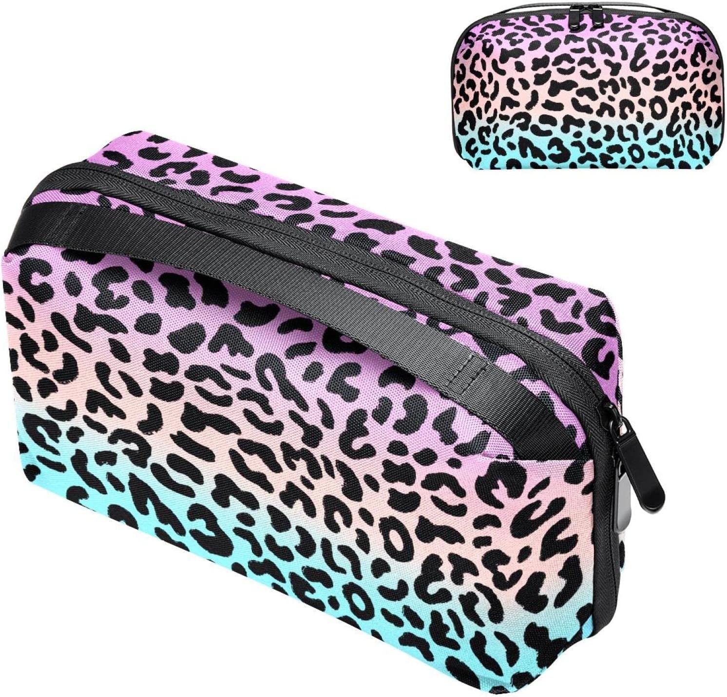 Electronic Organizer Small Travel Cable Organizer Bag for Hard Drives, Cables, USB, SD Card, Leopard Print Pink Blue Modern Electronic Organizer Small Travel Cable Organizer Bag for Hard Drives, Cables, USB, SD Card, Leopard Print Pink Blue Modern