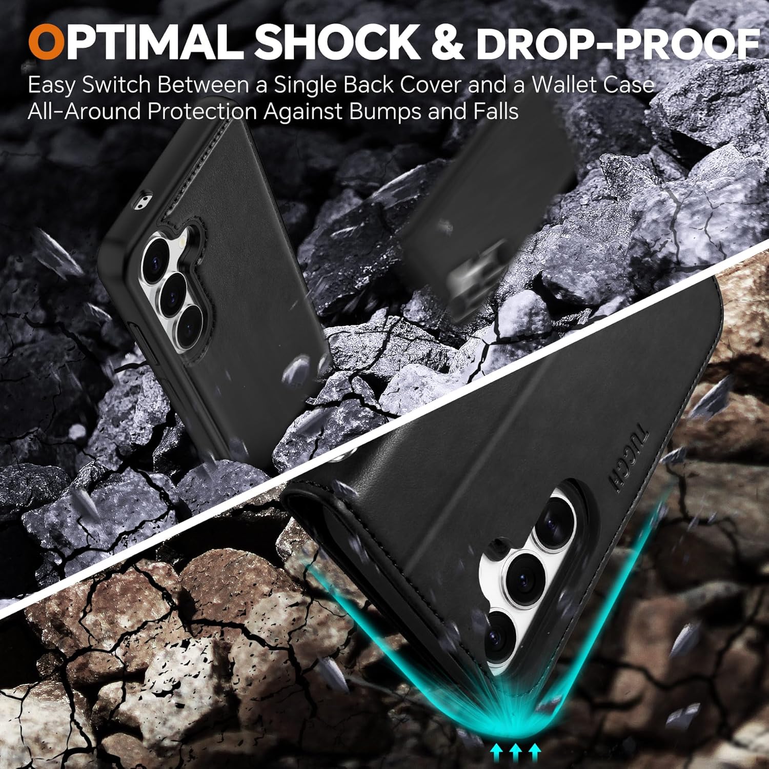 TUCCH Wallet Case for Galaxy S25, Removable 2 in 1 RFID Blocking [4 Card Slots] Wrist Strap [Wireless Charging] Kickstand PU Leather Magnetic Detachable Protective Cover for Galaxy S25 6.2", Black - Image 7