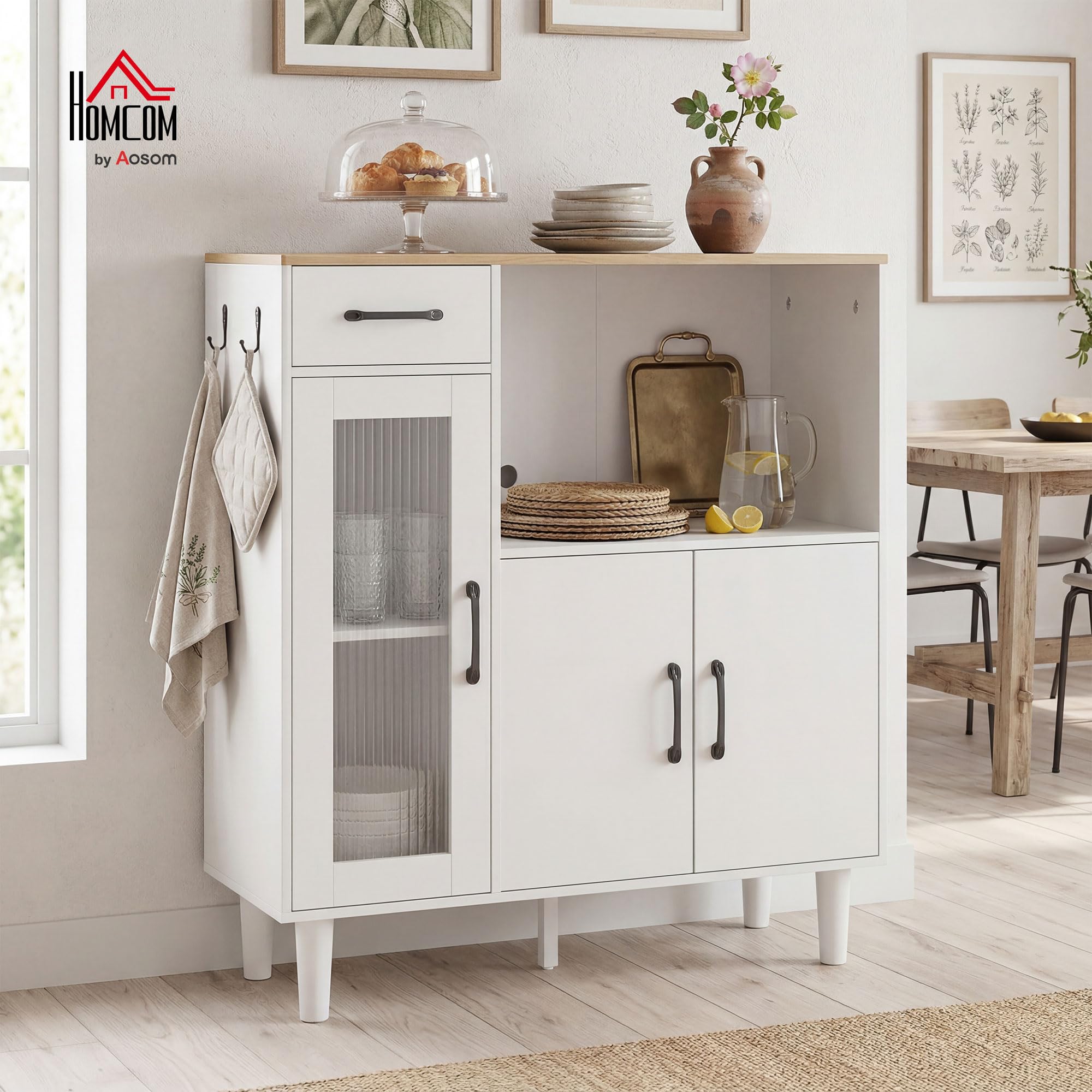 HOMCOM Buffet Cuisine 1 Tiroir 3 Portes 80 x 34 x 91 cm Blanc et Chêne