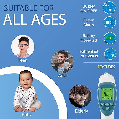 Miniatura 3 de Elate Termómetro de frente  Termómetro de bebé para adultos, niños, bebés  Infrarrojo digital sin contacto con alarma de fiebre  Grado médico para