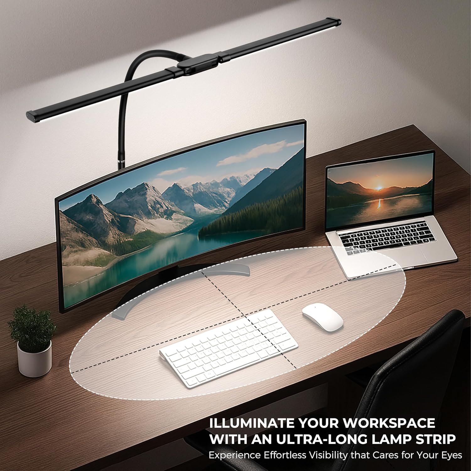 Coliware LED Desk Lamp for Office Home, Eye Caring Architect Lamp with Clamp Flexible Gooseneck, Smart Double Head Computer Monitor Table Light with 30 Lighting Modes, Adjustable Work Study
