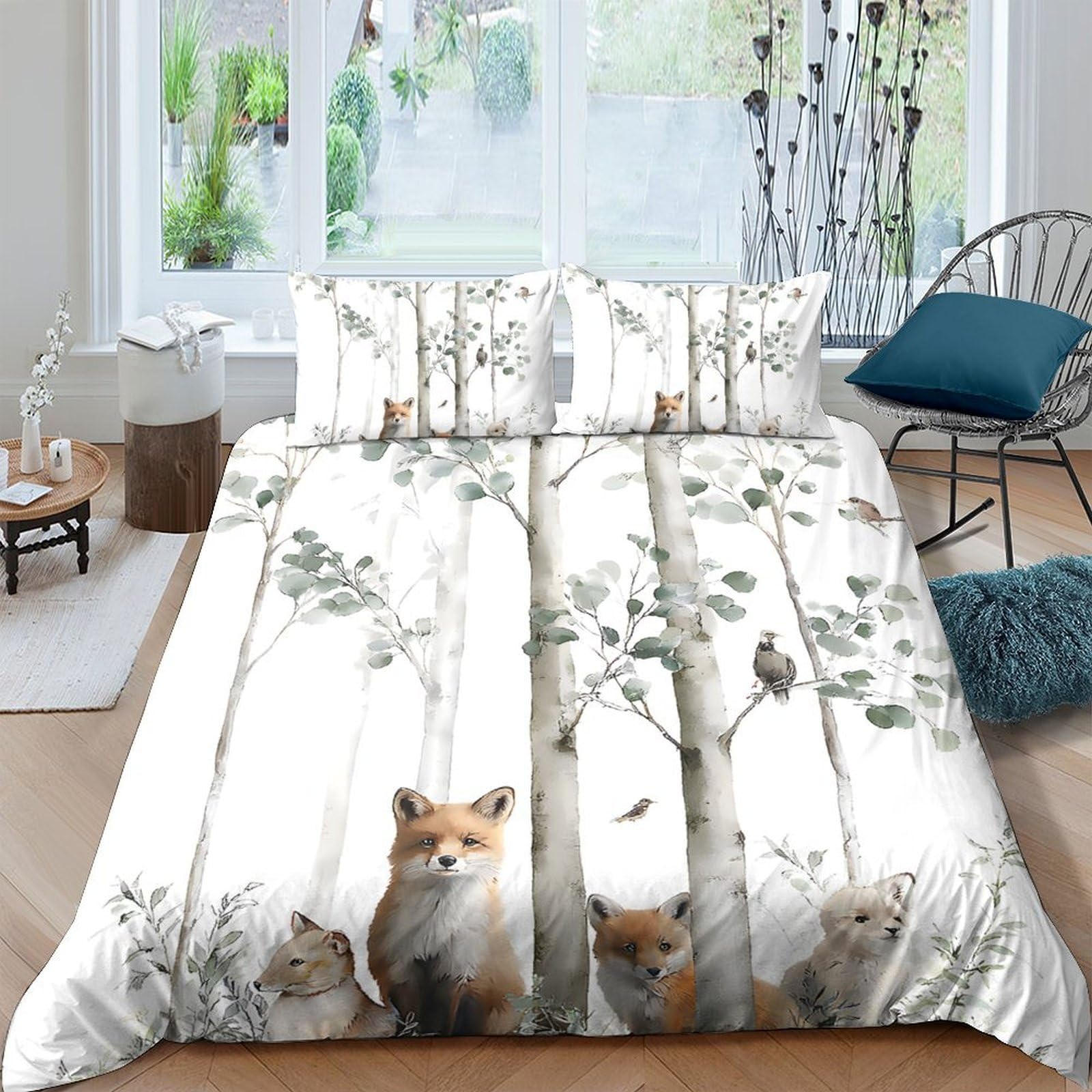 Ctjqhvkz Style-1 3D Printed Forest Fox Fitted Sheet Microfiber Soft Breathable Woodland Animal Mattress Cover For Bedroom Dorm Decor Single（135X200cm）