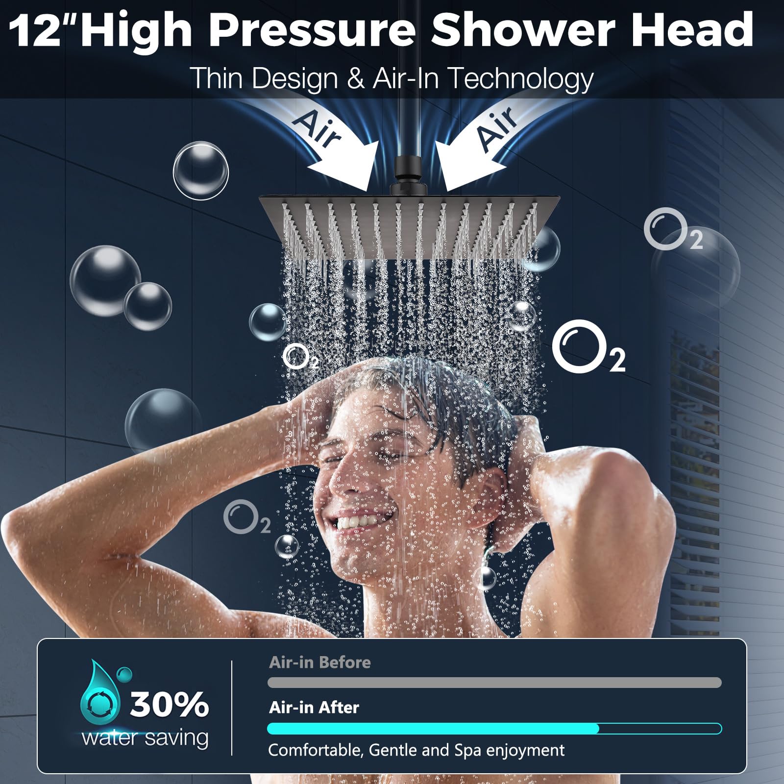 PDPBath Cabezal de ducha de lluvia de metal con rociador de mano, cabezal de ducha de lluvia de alta presión de 12 pulgadas con brazo de extensión ajustable de 16 pulgadas, manguera extra larga de 79