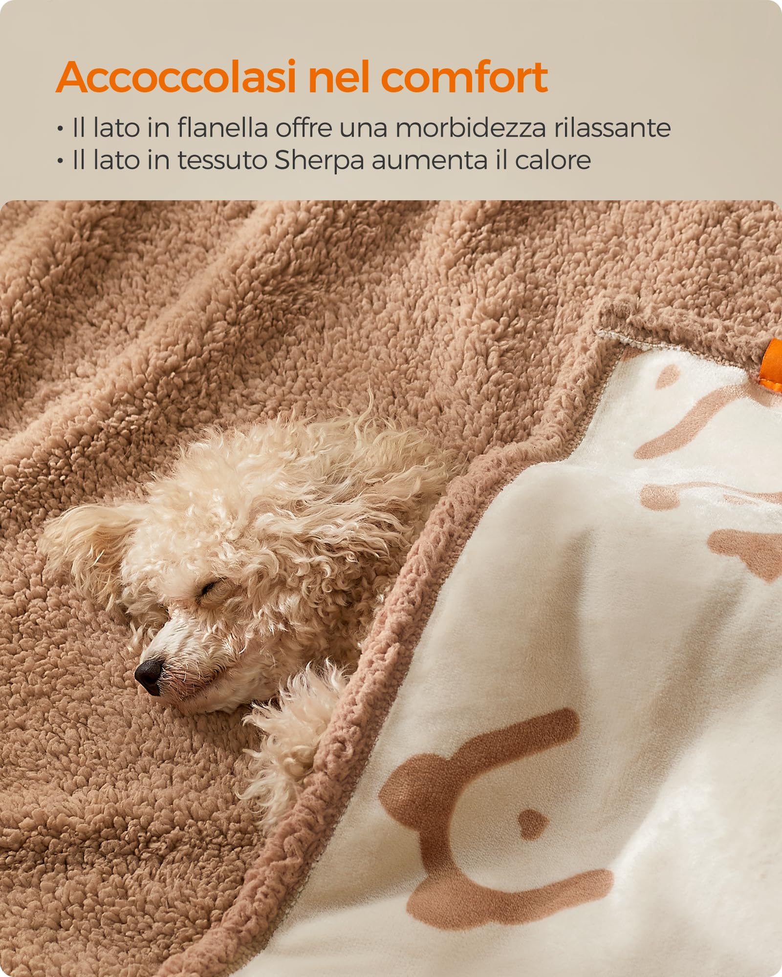 Feandrea Coperta Impermeabile per Cani, Coperta Animali Domestici in Sherpa per Cani Nani, Gatti, 73 x 63 cm, S, Coprisedile Reversibile Lavabile in Lavatrice, Beige PPB029K01