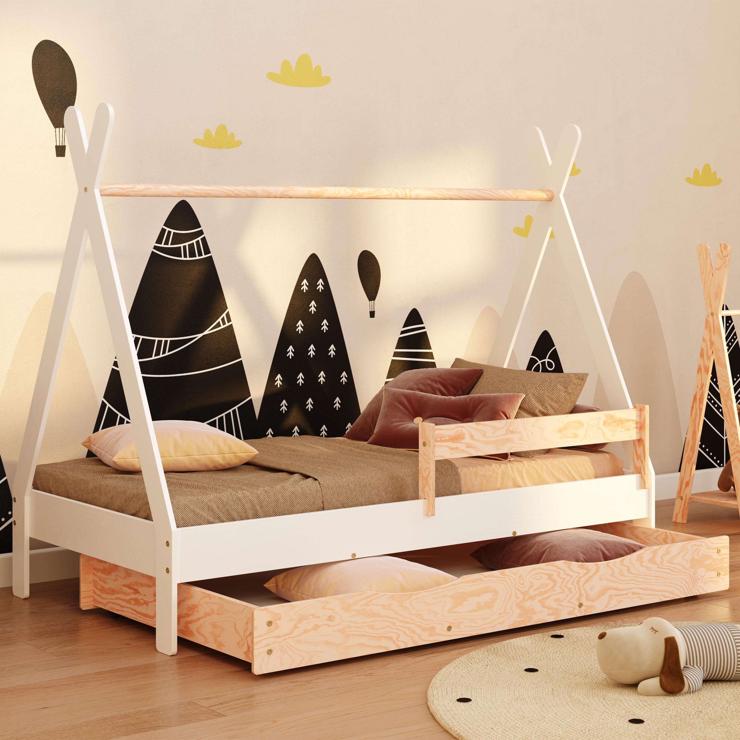 Letto Singolo Smartwood TILA 7 | 60x120 Cm Con Rete A Doghe, Legno Naturale - Foto 2