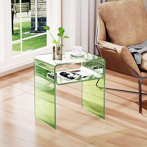 Miniatura 7 de Mesita de noche de acrílico transparente de 2 niveles para sala de estar y dormitorio (1, verde)
