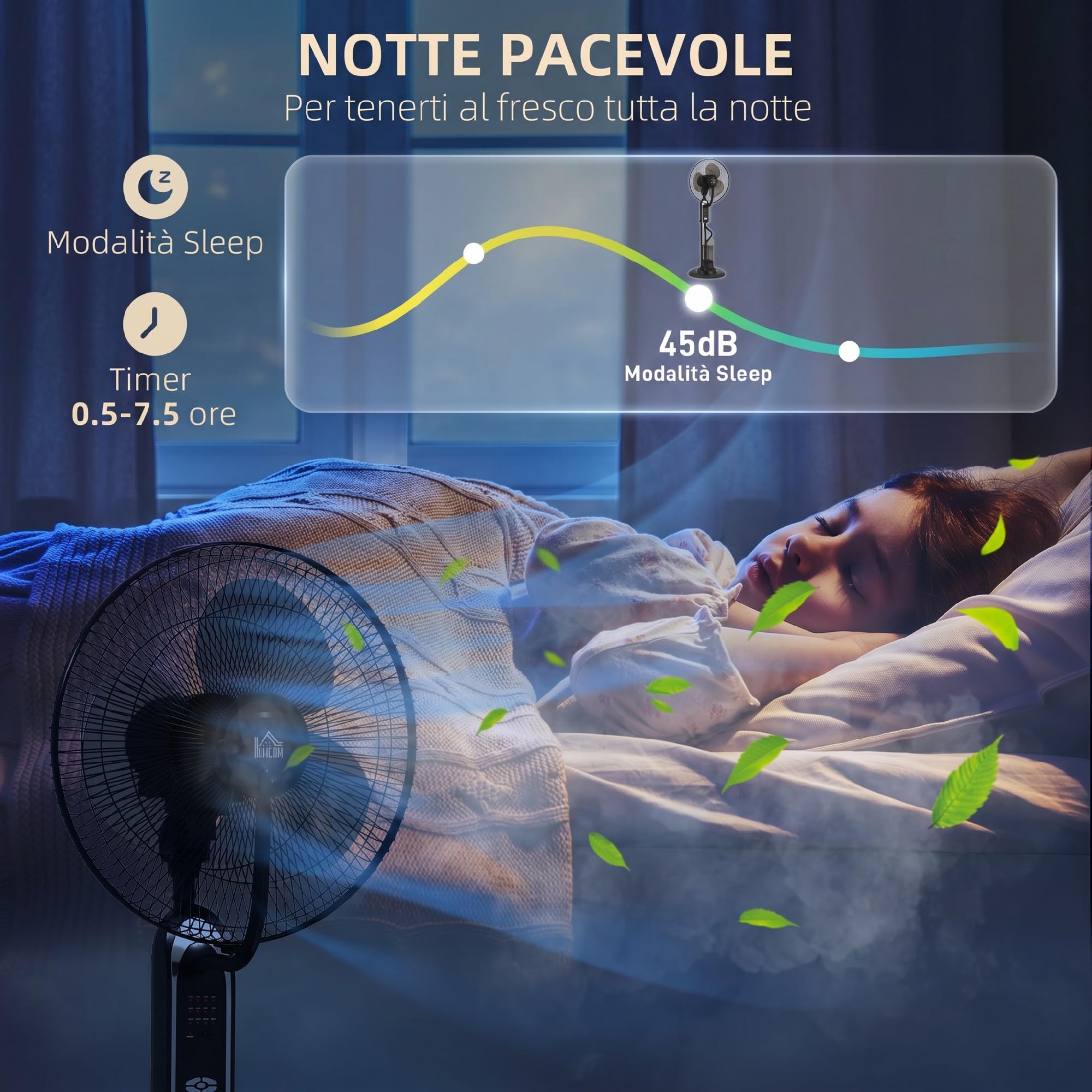 HOMCOM Ventilatore Nebulizzatore 75W con Serbatoio 3.2L, 3 Modalità, 3 Velocità, Ventilatore a Piantana con Oscillazione 75°, Inclinazione 10°, Telecomando, Timer 7.5h, Diametro 44.5cm