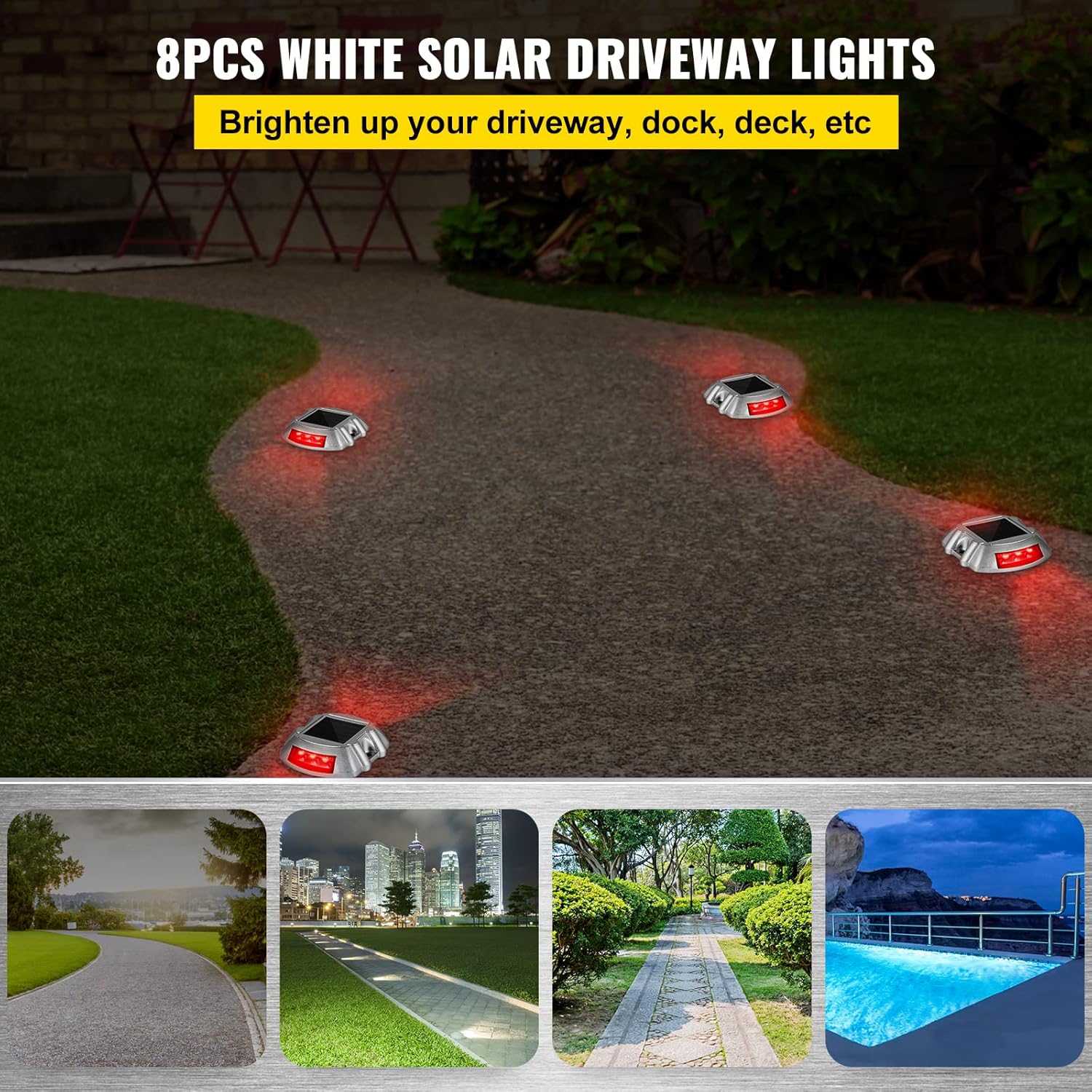 Happybuy Driveway Lights 8-Pack Solar Driveway Lights Bright Red with Screw Solar Deck Lights Outdoor Waterproof Wireless Dock Lights 6 LEDs for Path Warning Garden Walkway Sidewalk Steps : Everything Else