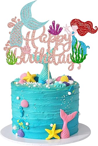 Gyufise 1 pieza de decoración de pastel de sirena con purpurina para pastel de sirena, conchas marinas, cola de sirena de coral, decoración de