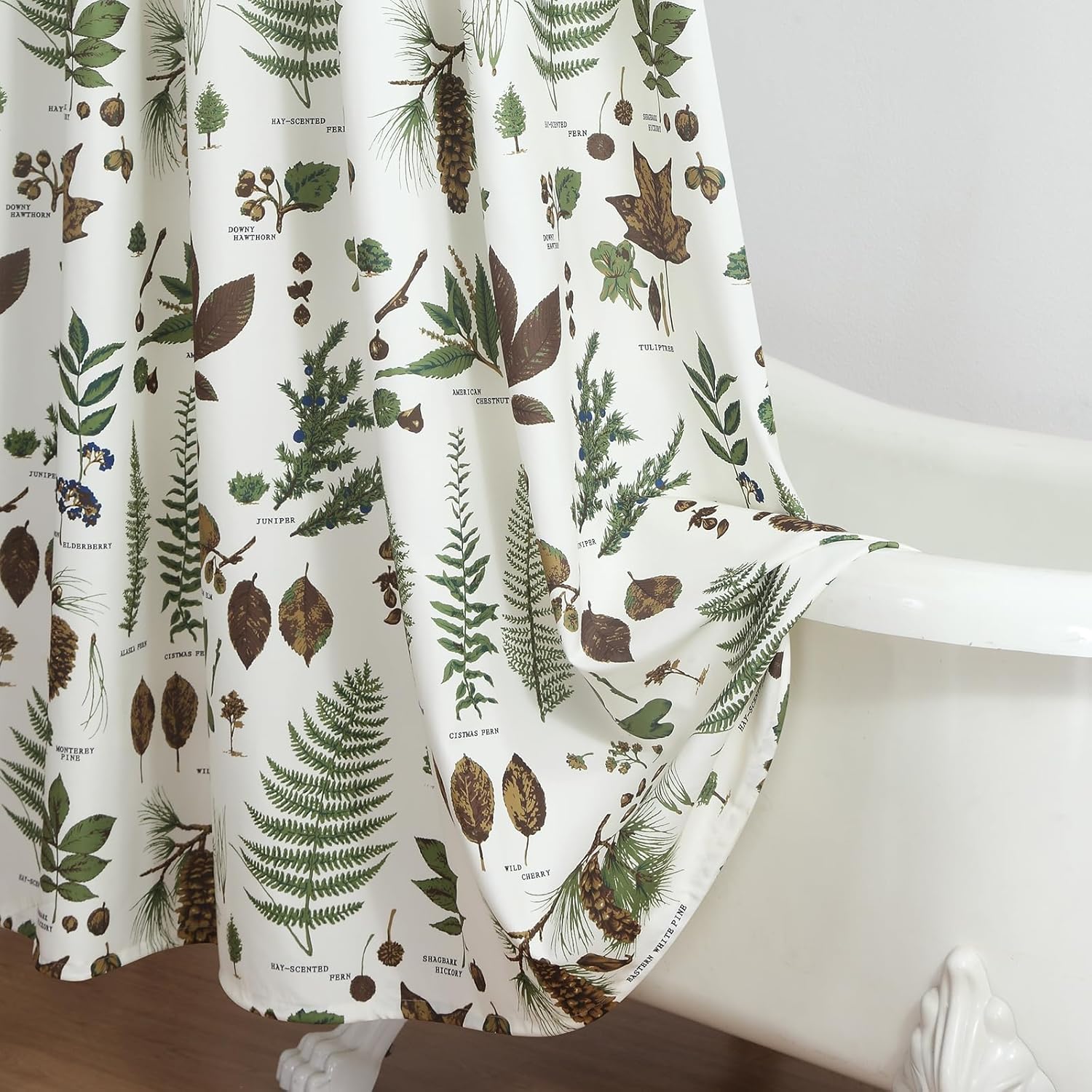 90 Inch Extra Long Shower Curtain, Vintage Botanical Specimen Print on Water-Resistant Polyester Fabric