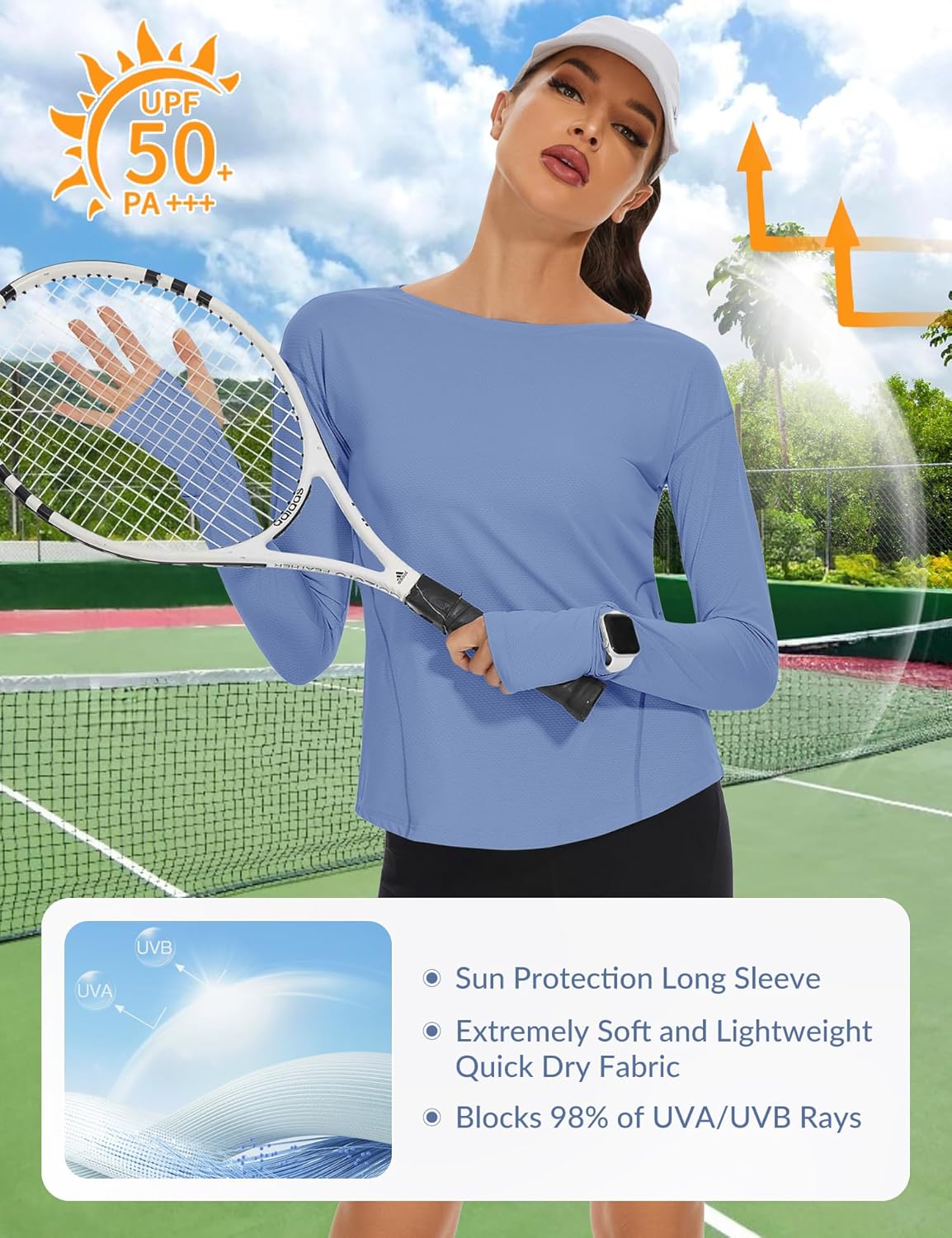 Loovoo Women's Long Sleeve Running Shirts Workout Tops UPF 50+ Sun Shirt Quick Dry Athletic T-Shirts with Watching Window - Image 2