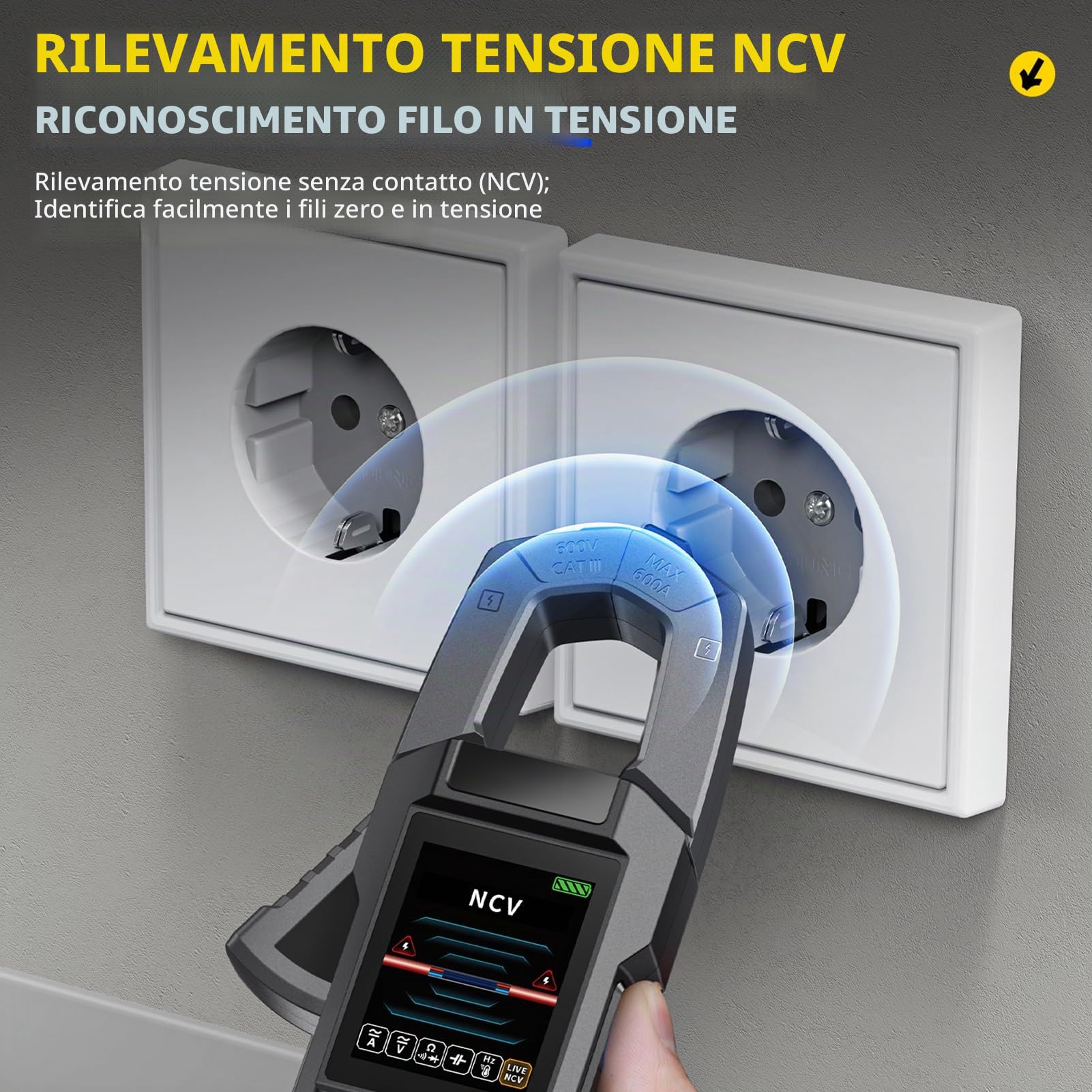 Pinza Amperometrica Multimetro Digitale 10000 Conti AC DC Voltmetro con Illuminazione LED Misure di Resistenza Capacitanza Tensione Corrente Temperatura Frequenza Diodi DMC-100