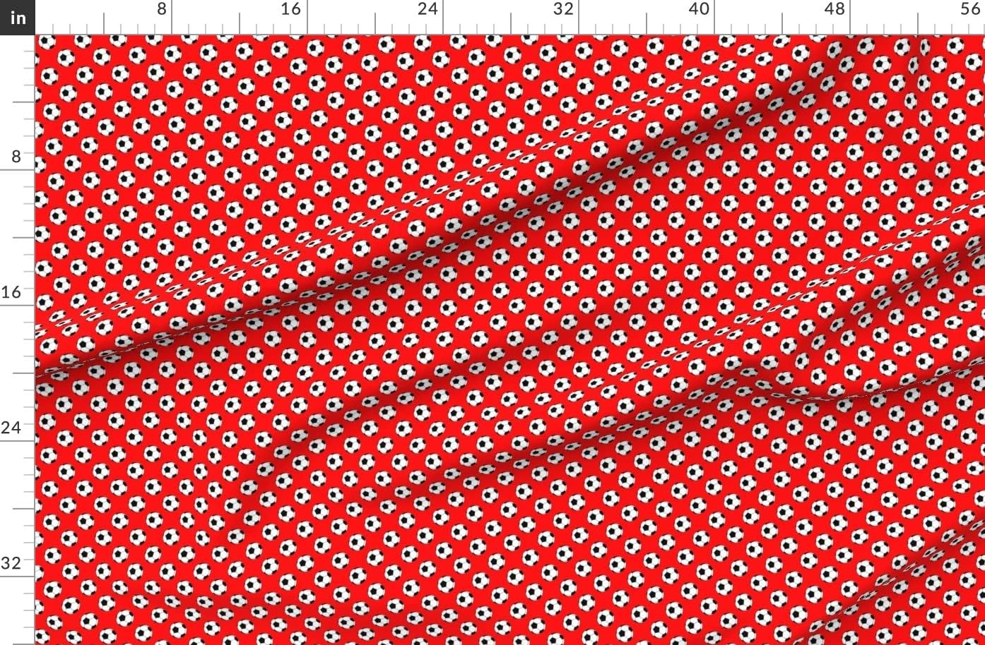 Spoonflower Fabric - Black White Soccer Balls Red Sports Football Printed on Organic Cotton Sateen Fabric by The Yard - Sewing Quilting Apparel Home Decor