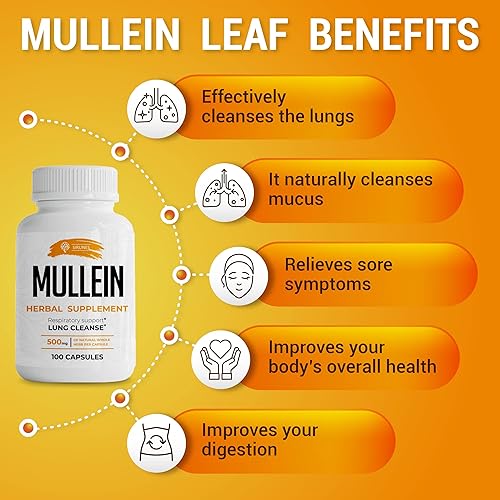 Miniatura 5 de Cápsulas de hoja de gordolobo - Suplemento Verbascum Thapsus - Promueve el bienestar pulmonar, respiratorio y digestivo - Apoyo natural para el sueño